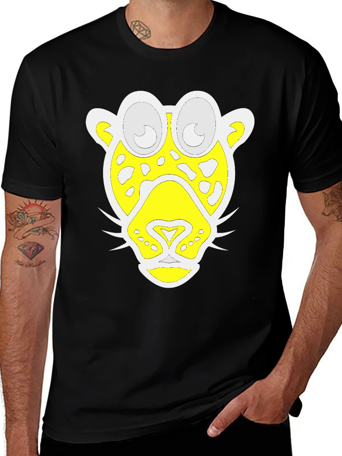 Funky Leopard Graphic Tee - Black Cotton T-Shirt