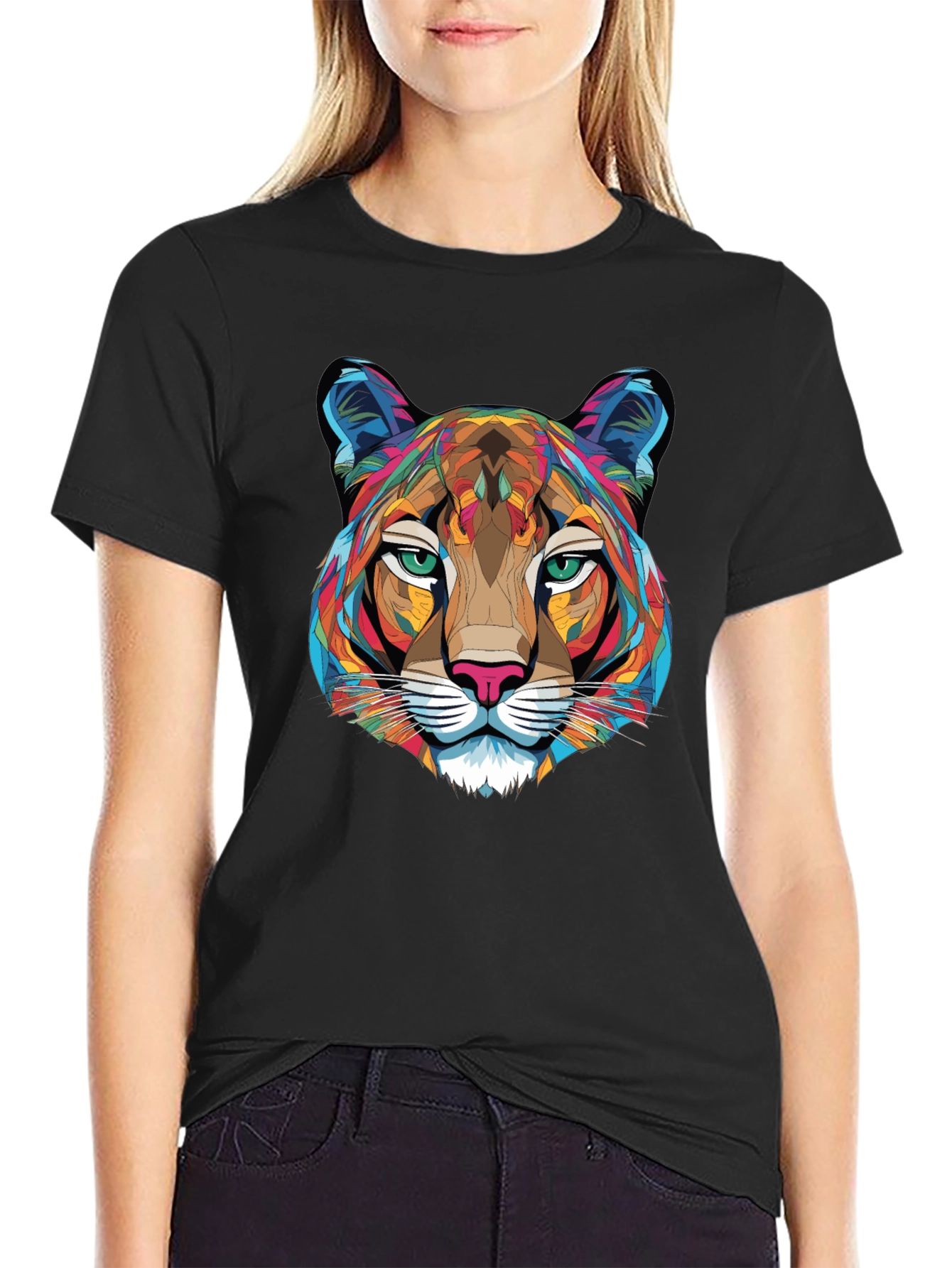 Geometric Cougar Graphic T-Shirt - Mens Black Tee