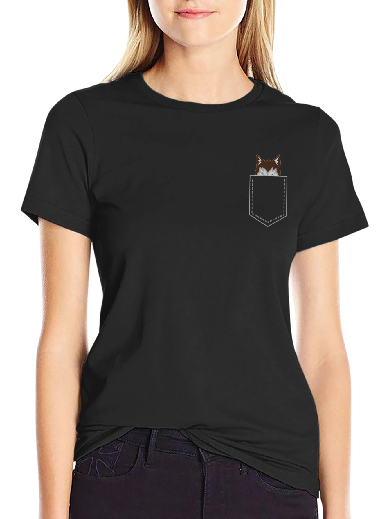 Mens Black T-Shirt with Novelty Pocket Print