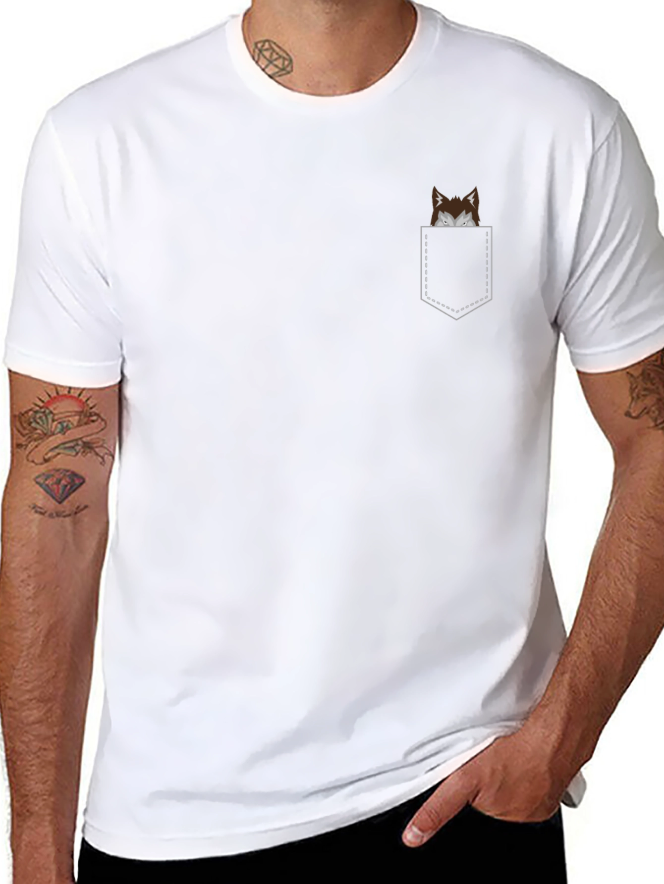 Mens Black T-Shirt with Novelty Pocket Print