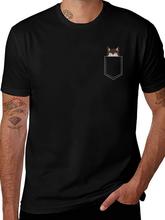 Mens Black T-Shirt with Novelty Pocket Print