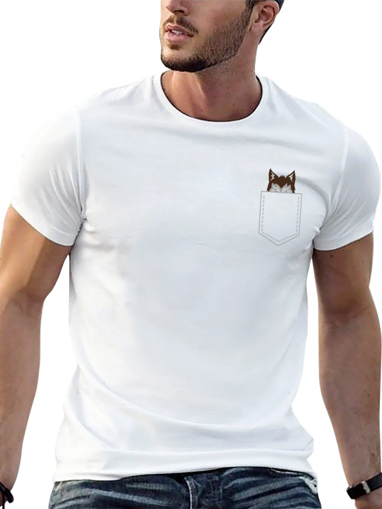 Mens Black T-Shirt with Novelty Pocket Print
