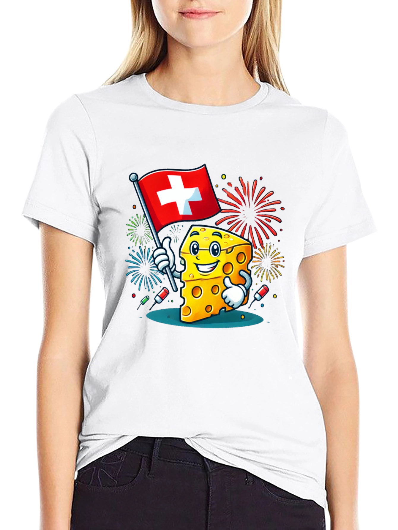 Swiss Cheese Cartoon Graphic T-Shirt