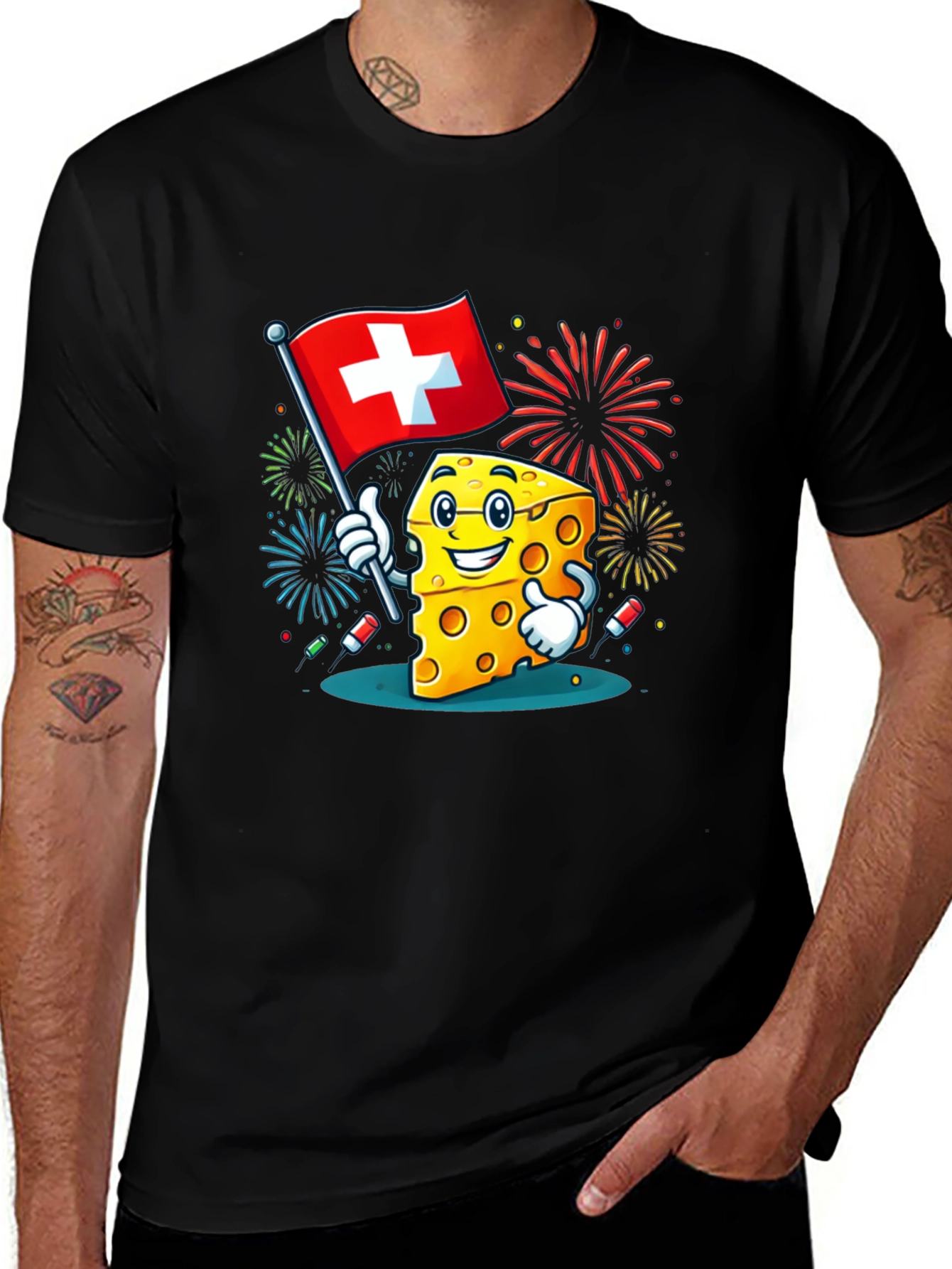 Swiss Cheese Cartoon Graphic T-Shirt