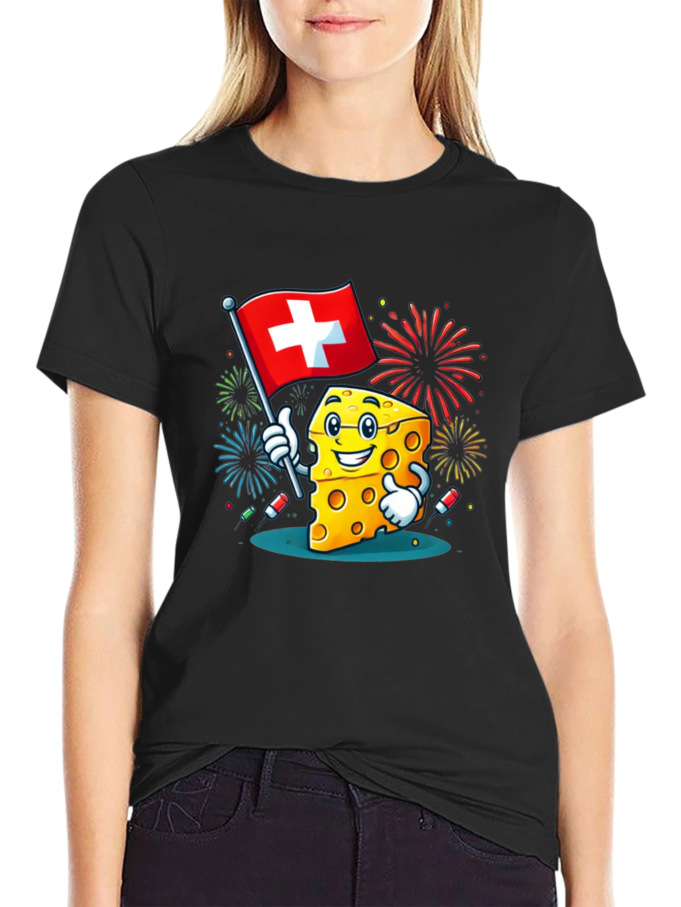 Swiss Cheese Cartoon Graphic T-Shirt