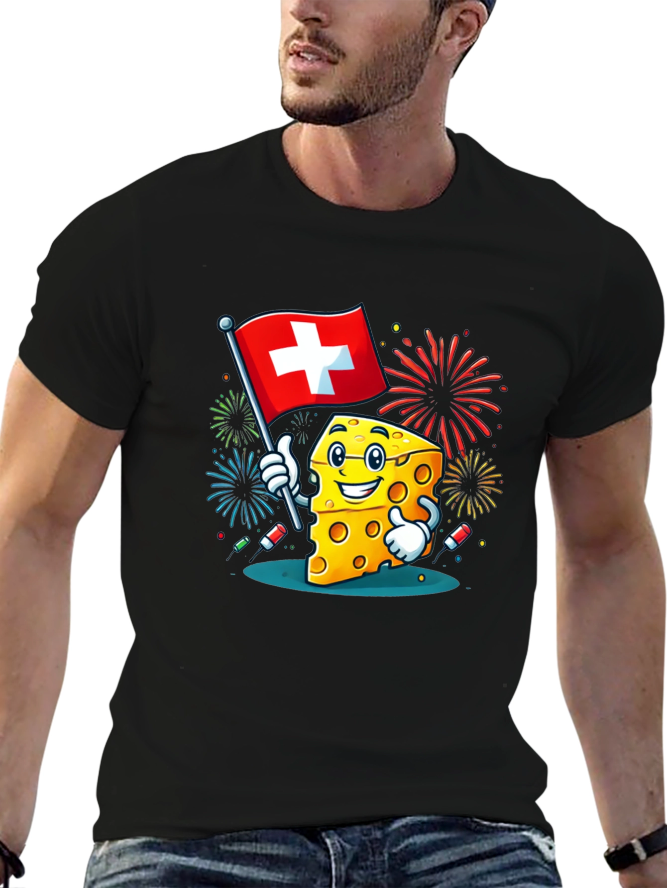 Swiss Cheese Cartoon Graphic T-Shirt