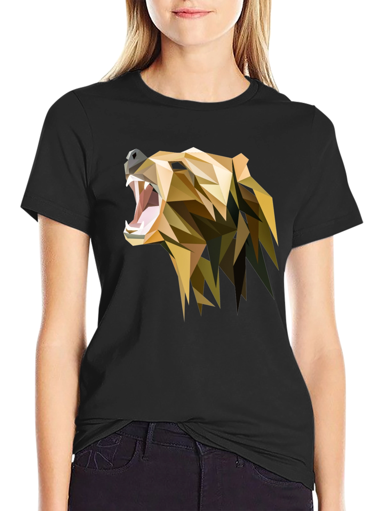 Geometric Bear Graphic Black T-Shirt