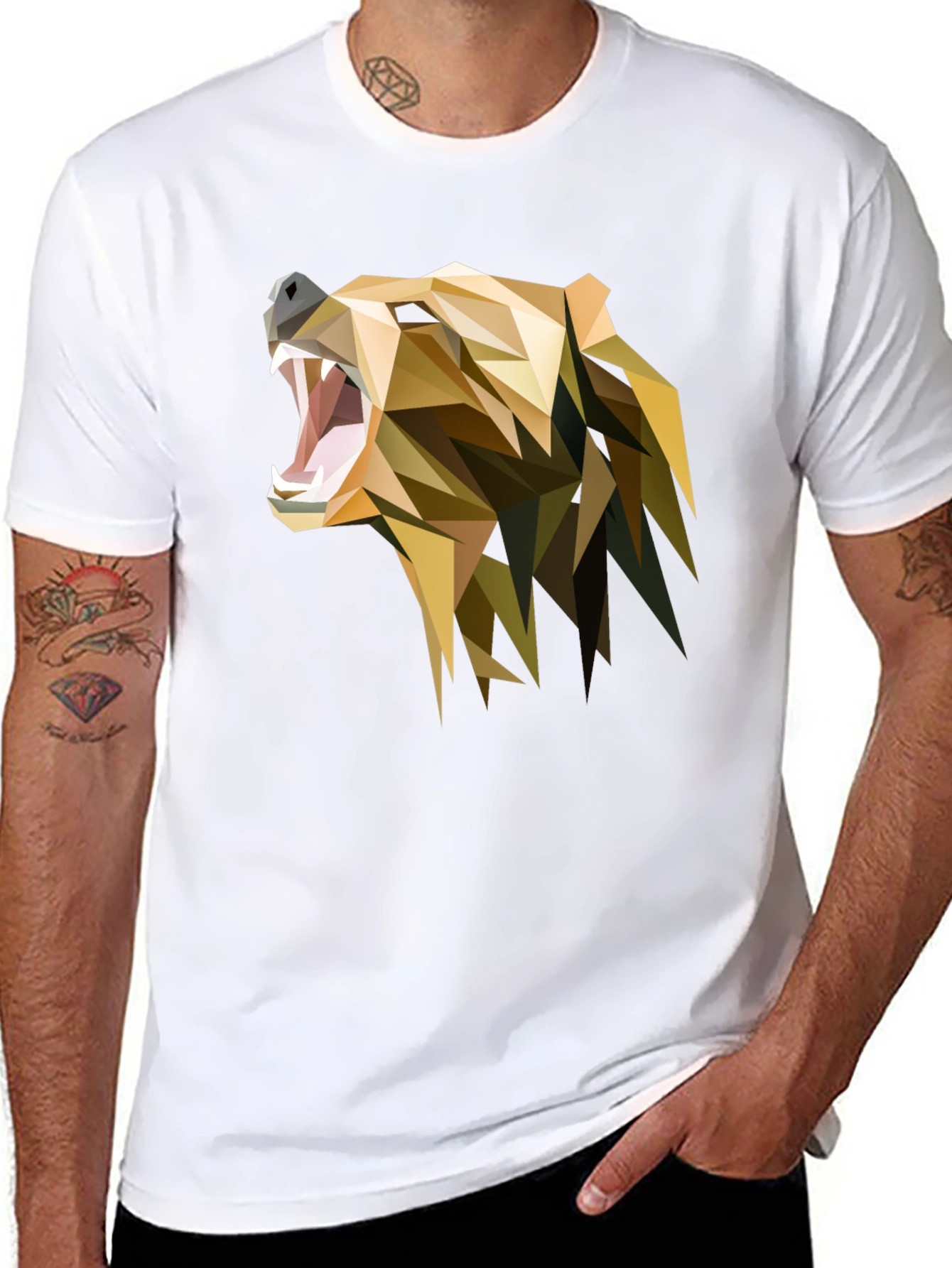 Geometric Bear Graphic Black T-Shirt