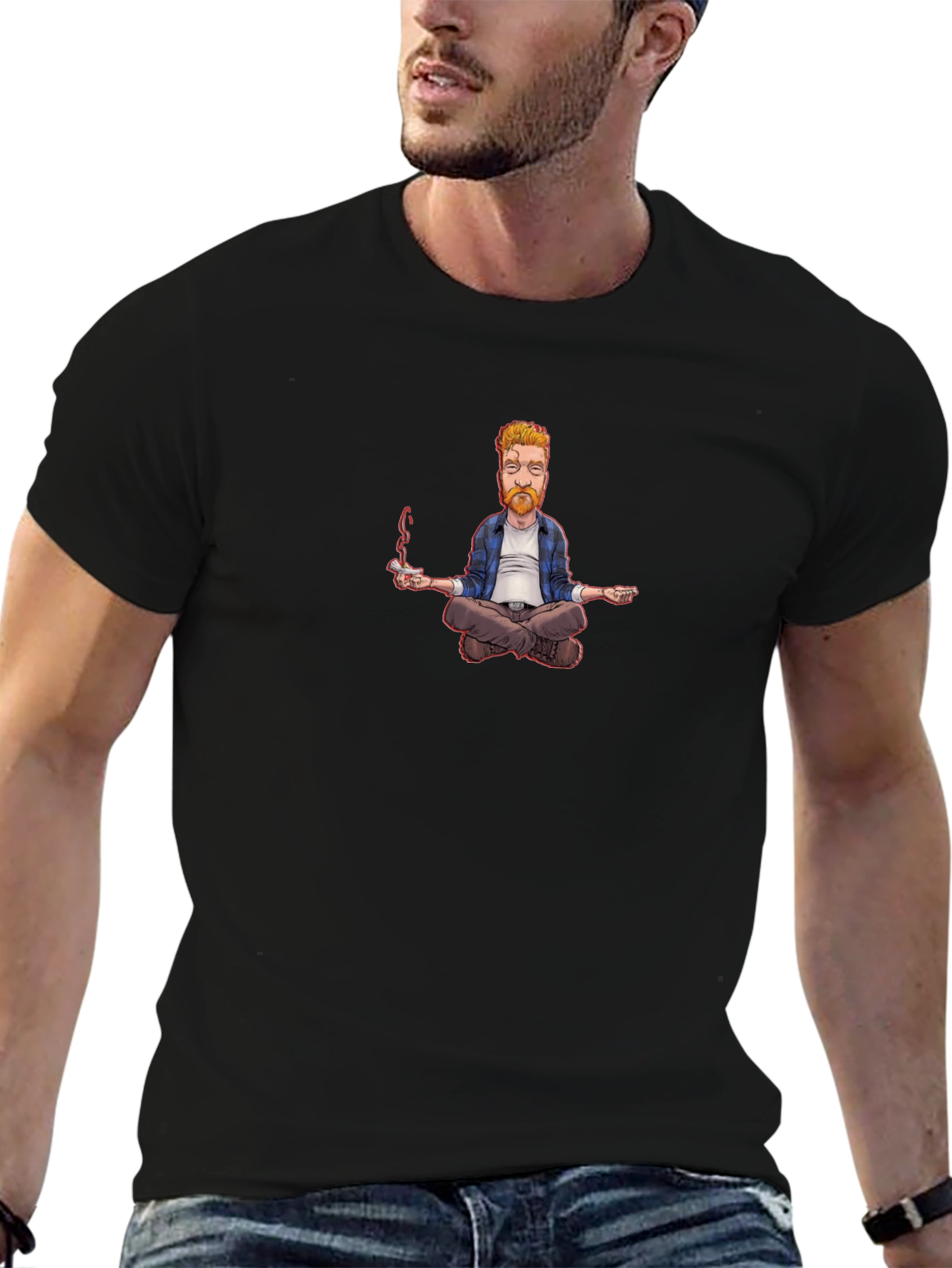 Meditating Man Graphic Tee - Relaxed Fit Black T-Shirt