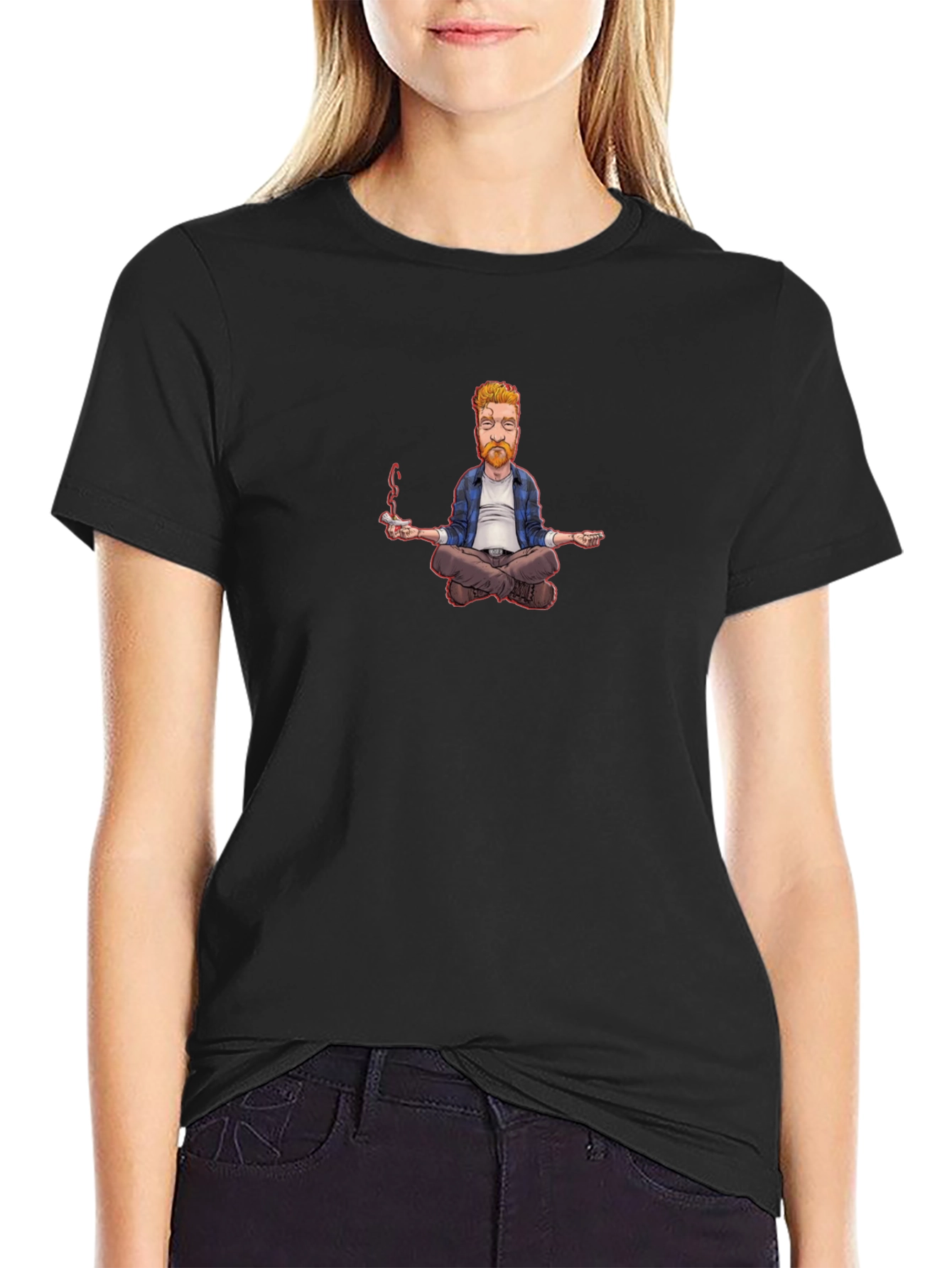 Meditating Man Graphic Tee - Relaxed Fit Black T-Shirt