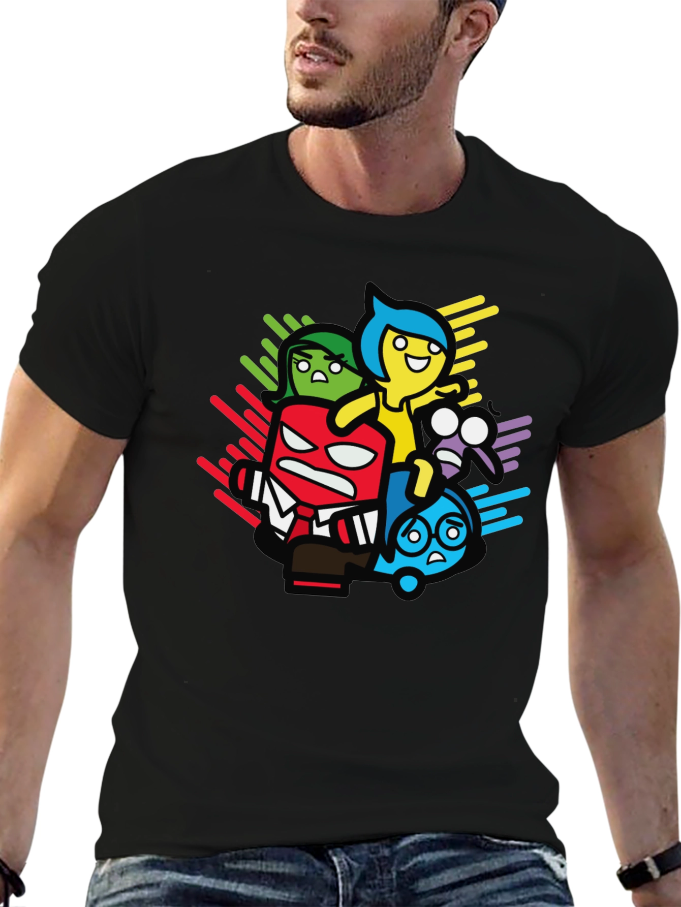 Inside Out Cartoon Graphic Print Black T-Shirt