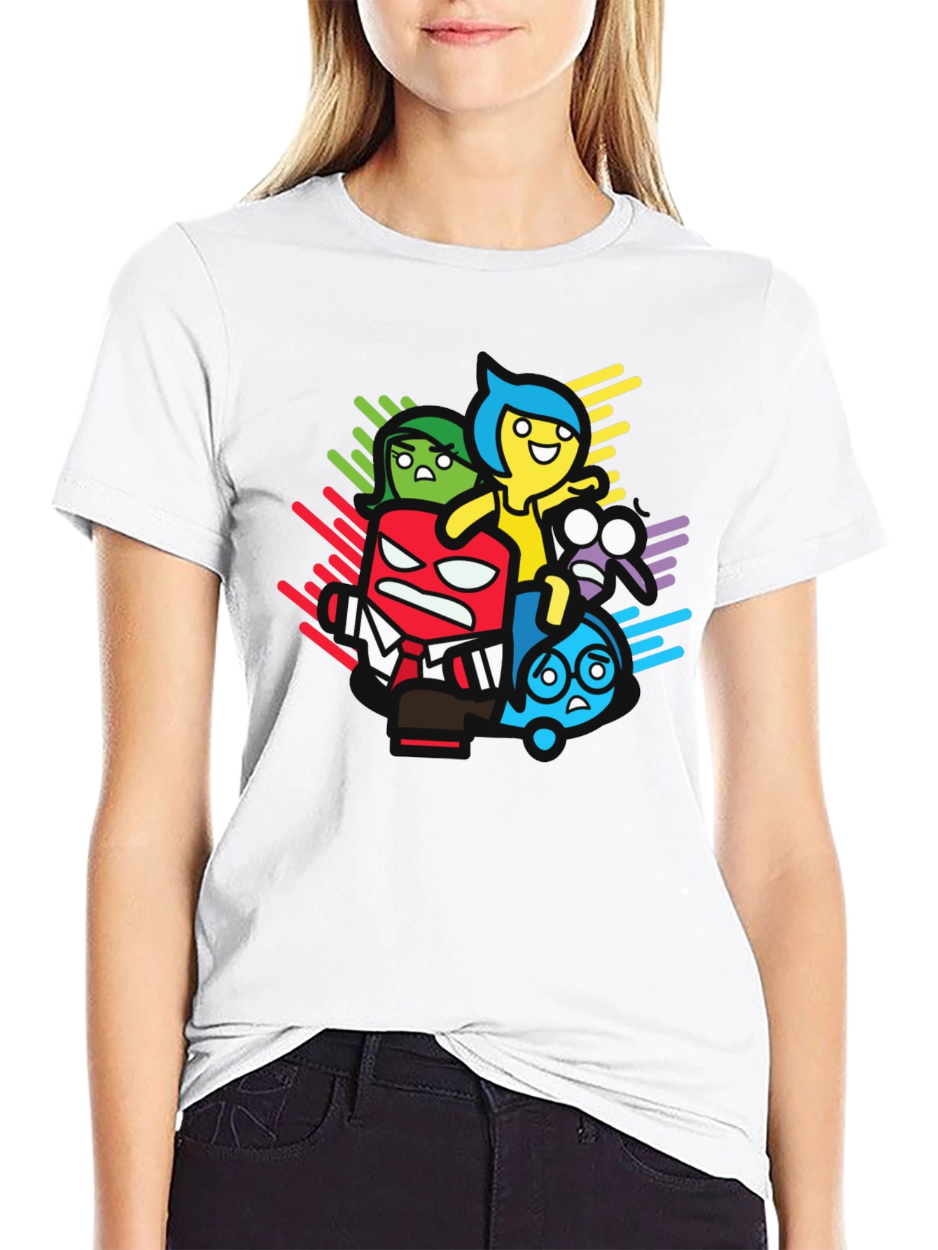 Inside Out Cartoon Graphic Print Black T-Shirt