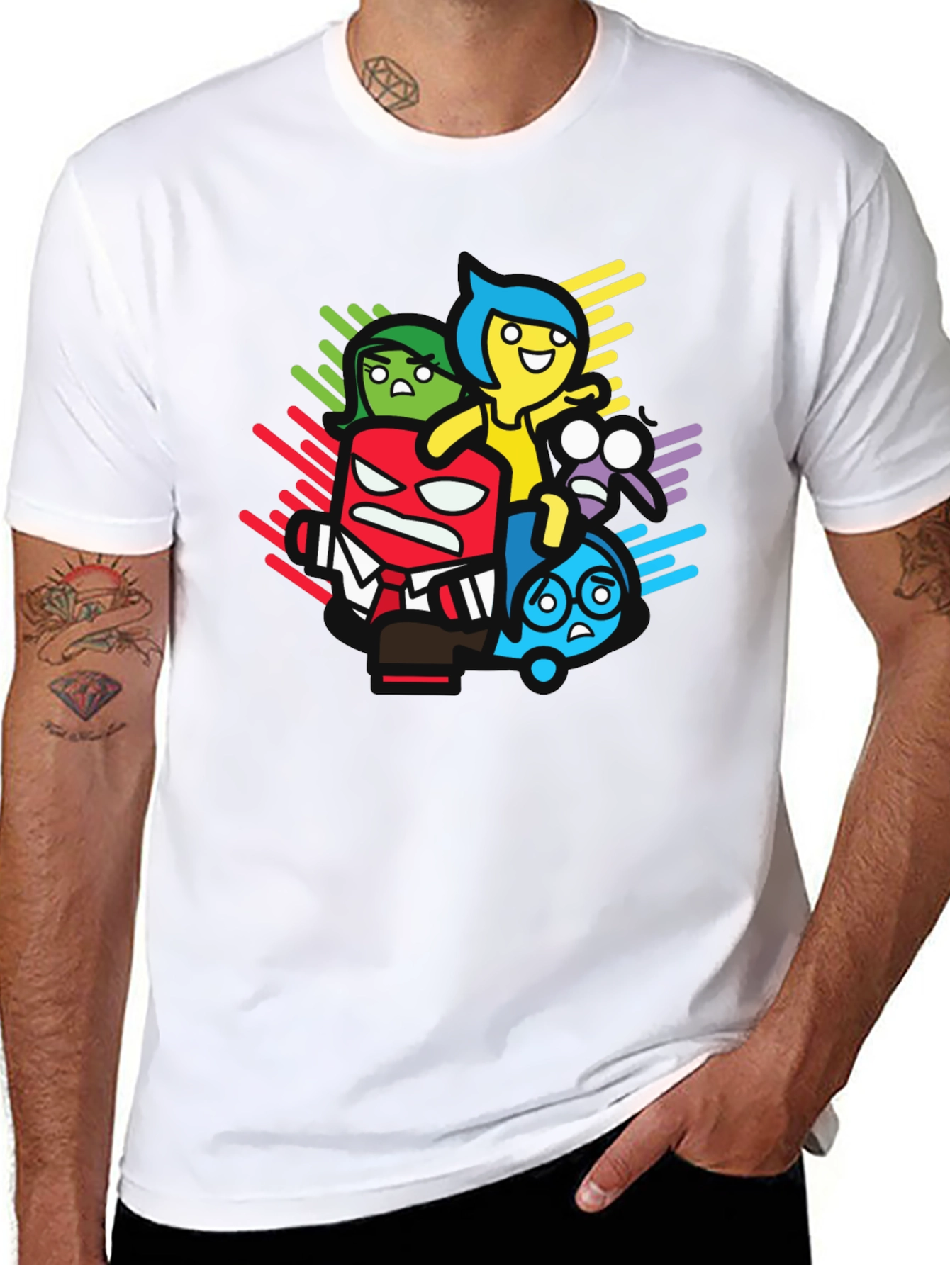 Inside Out Cartoon Graphic Print Black T-Shirt