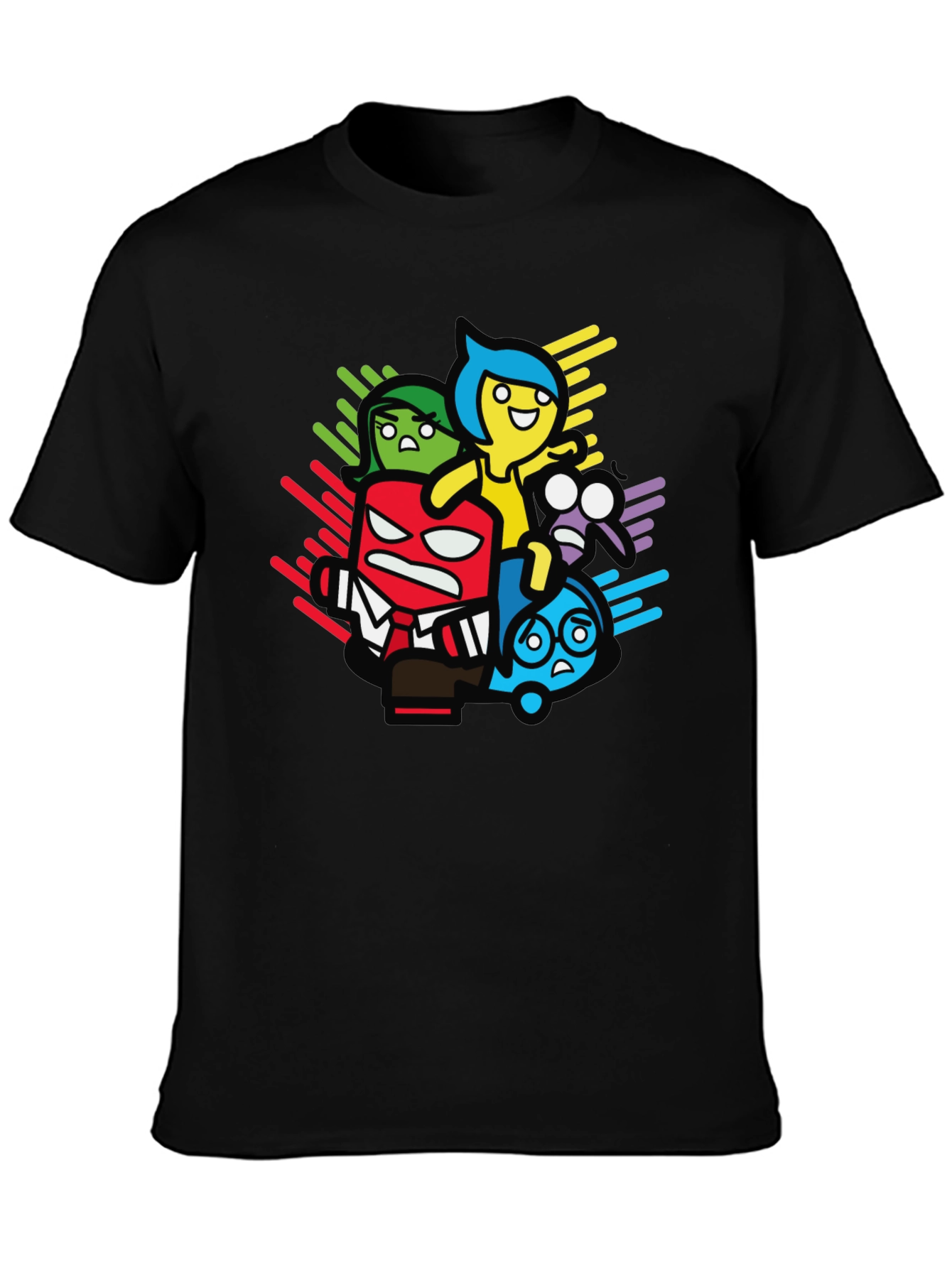 Inside Out Cartoon Graphic Print Black T-Shirt