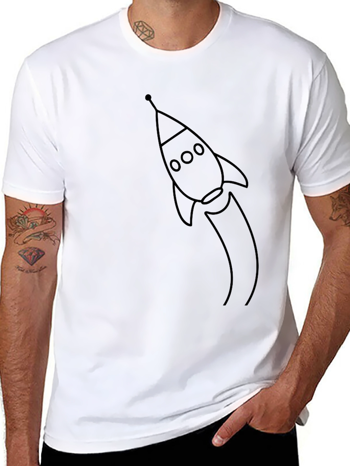 Rocket Ship Graphic Tee - Black Cotton Blend