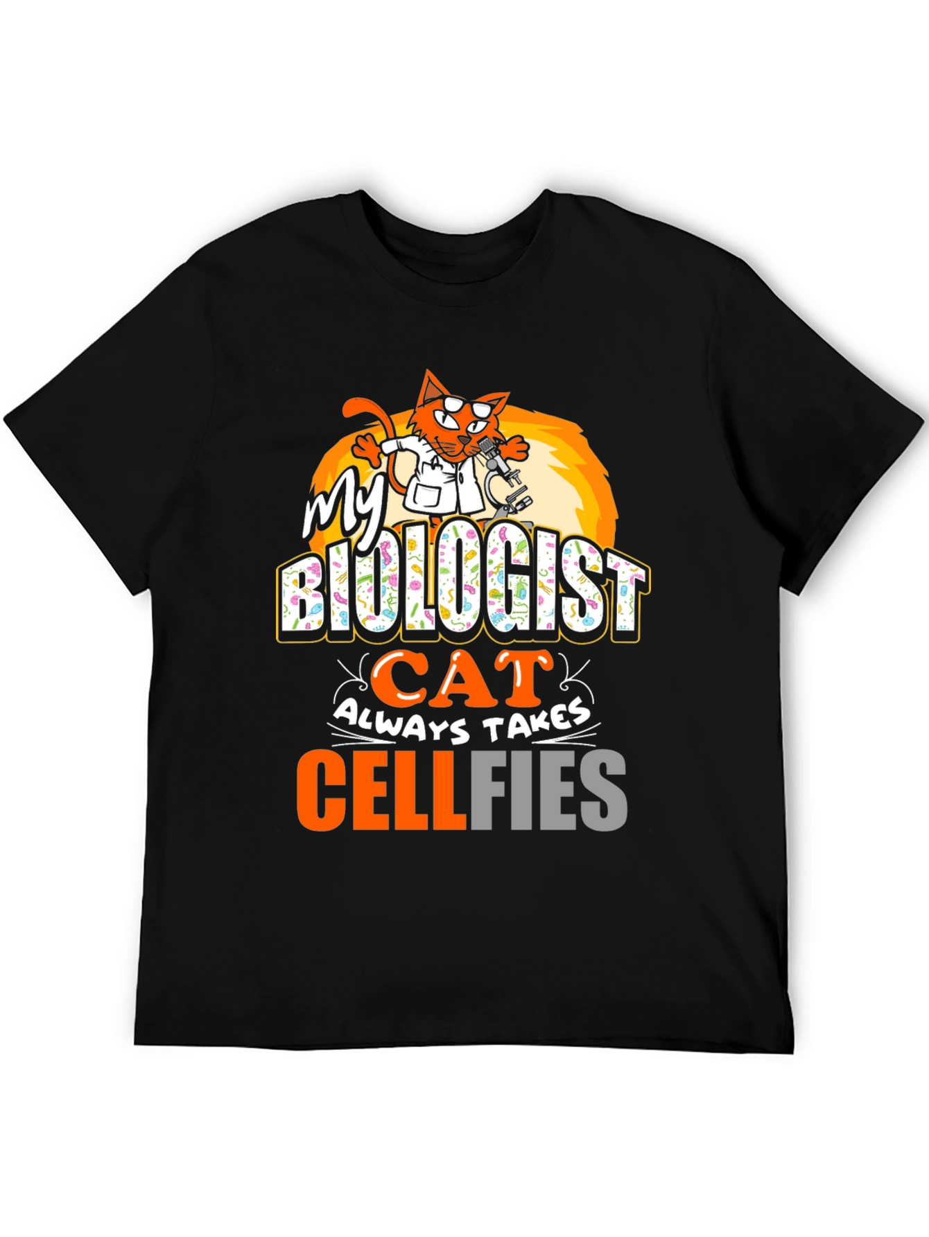 Biologist Cat Cellfies Graphic Tee