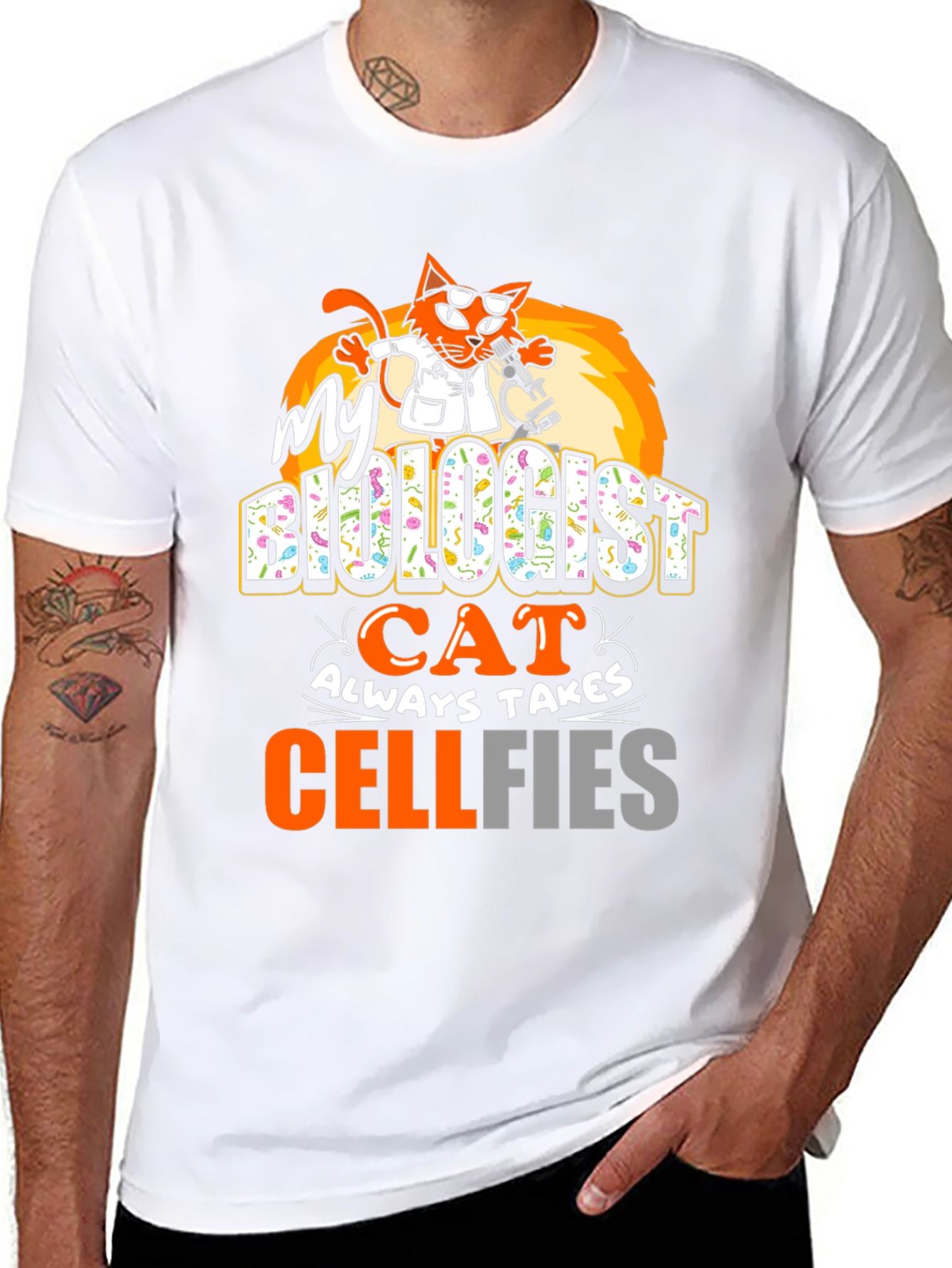 Biologist Cat Cellfies Graphic Tee