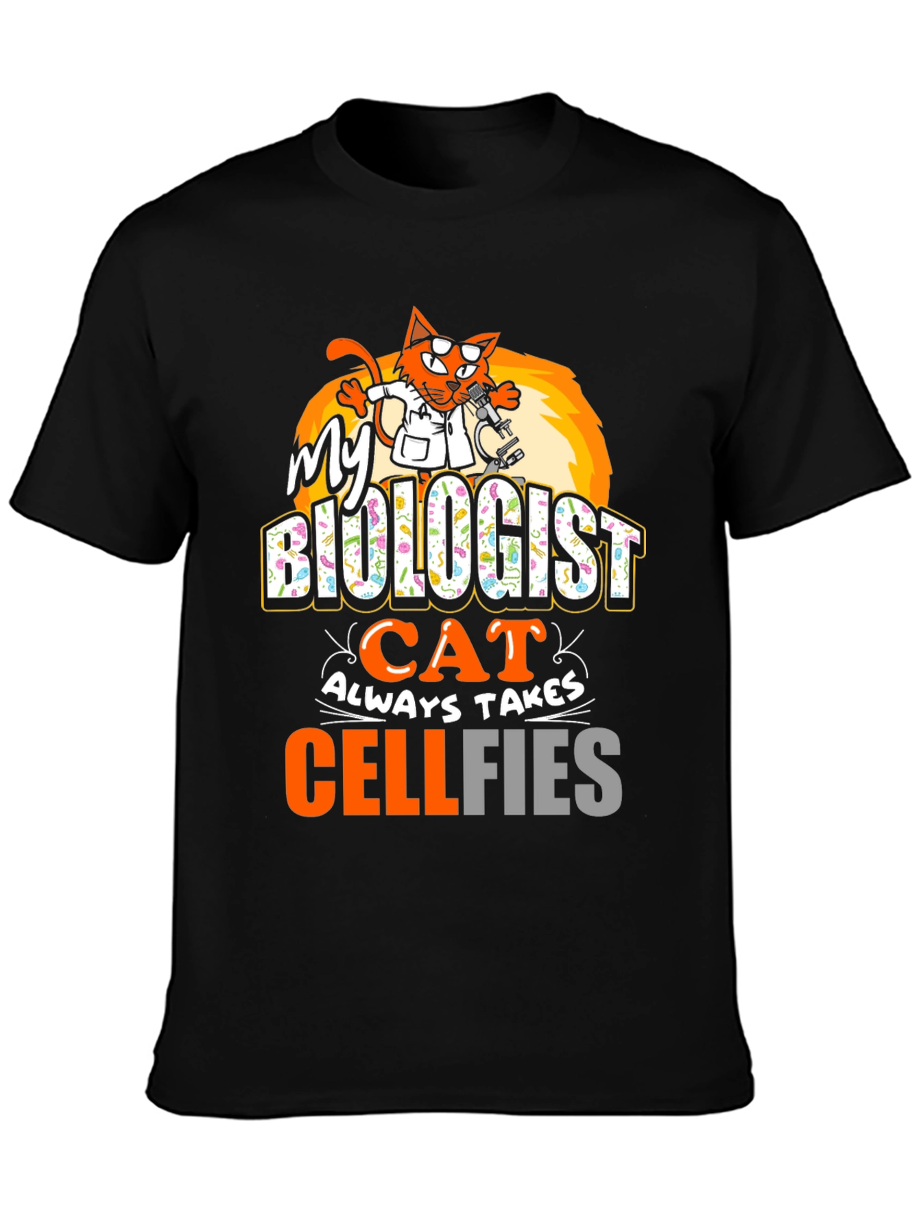 Biologist Cat Cellfies Graphic Tee