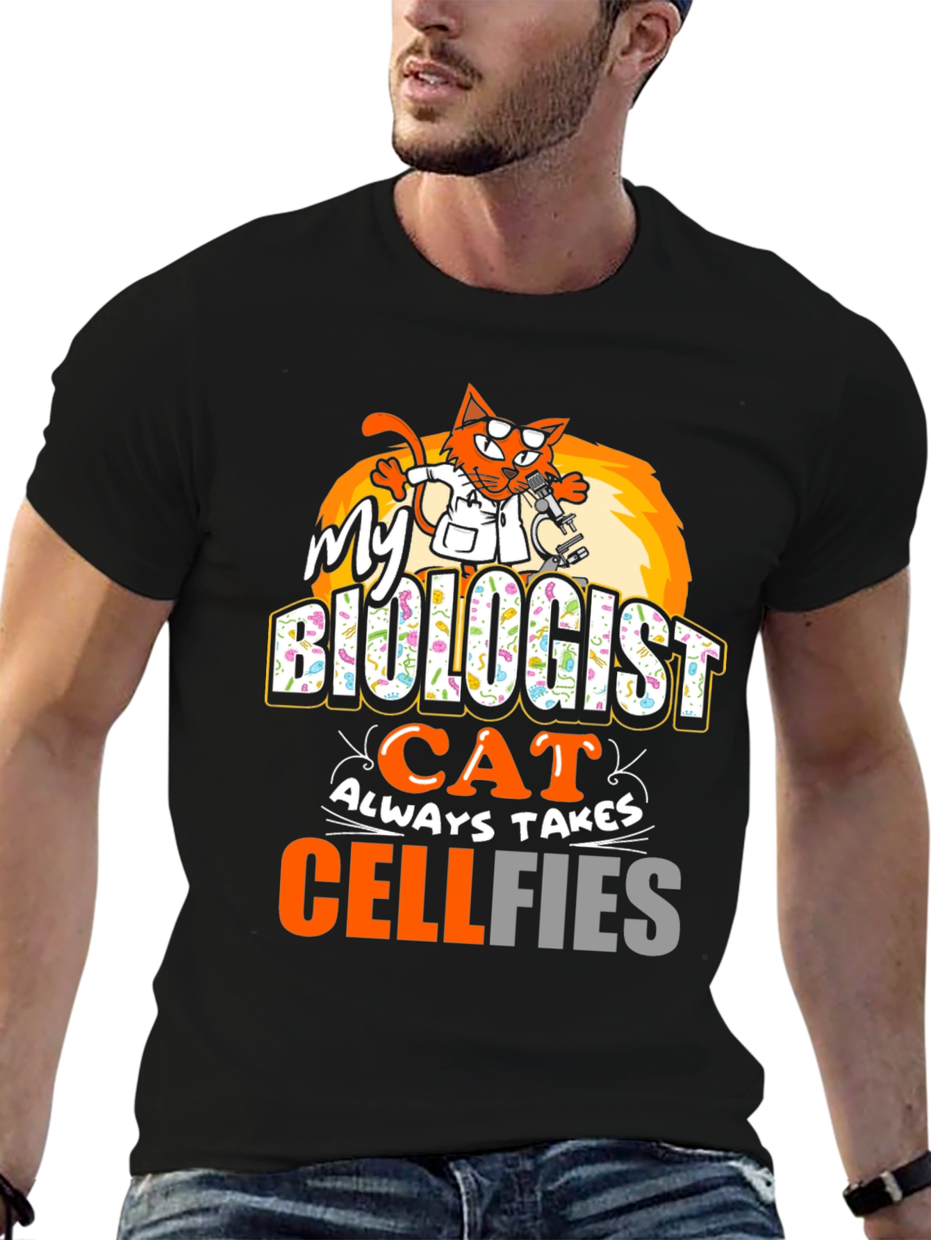 Biologist Cat Cellfies Graphic Tee