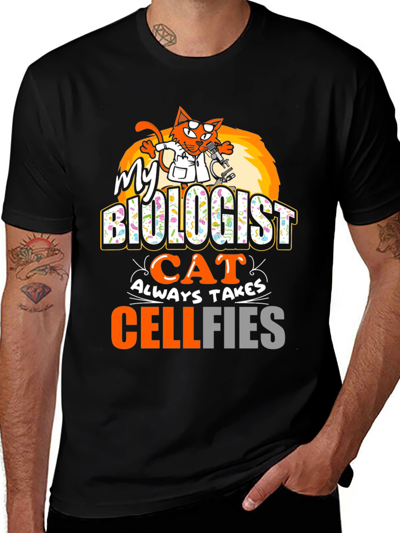 Biologist Cat Cellfies Graphic Tee