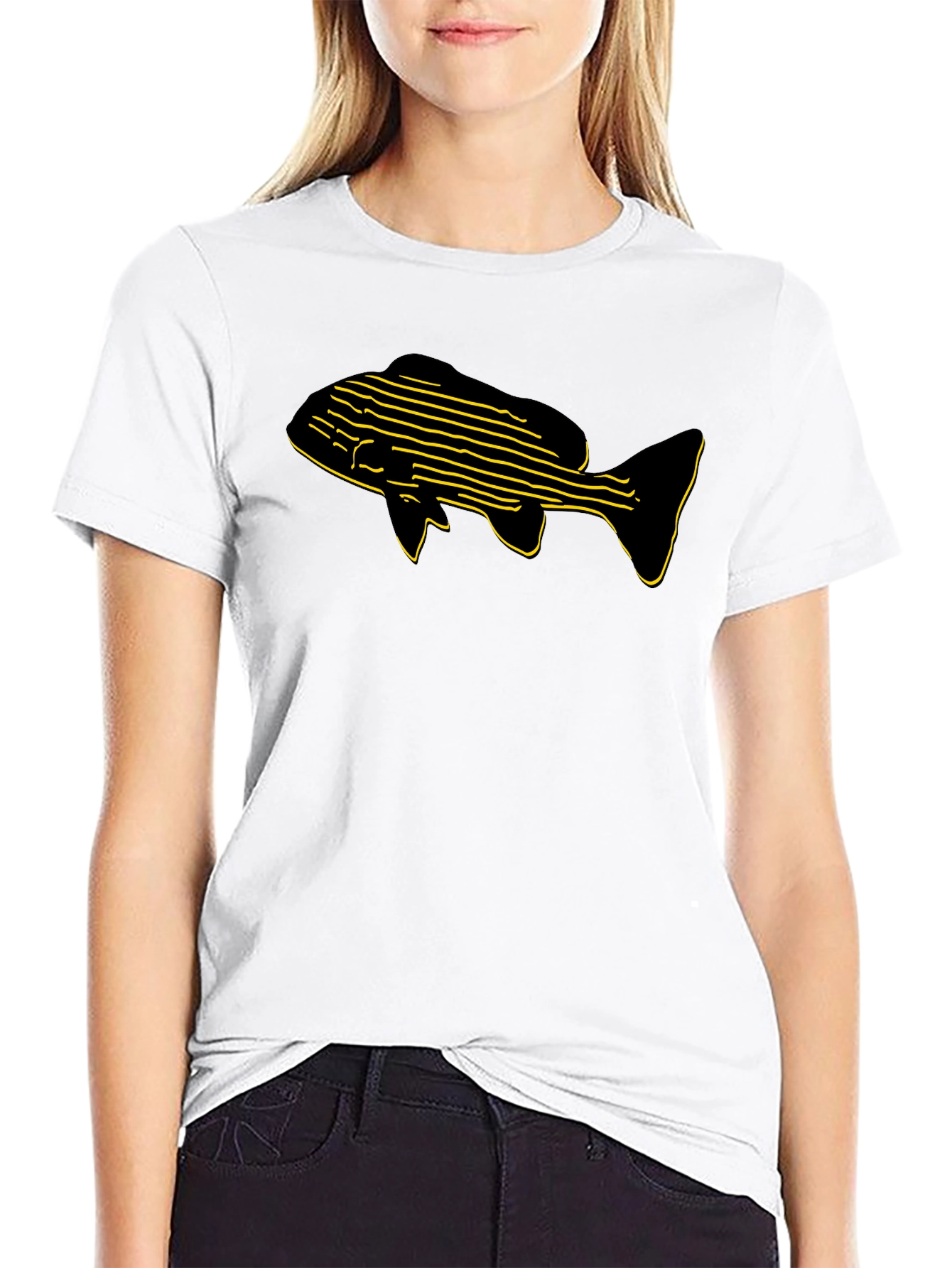 Black T-Shirt with Fish Graphic