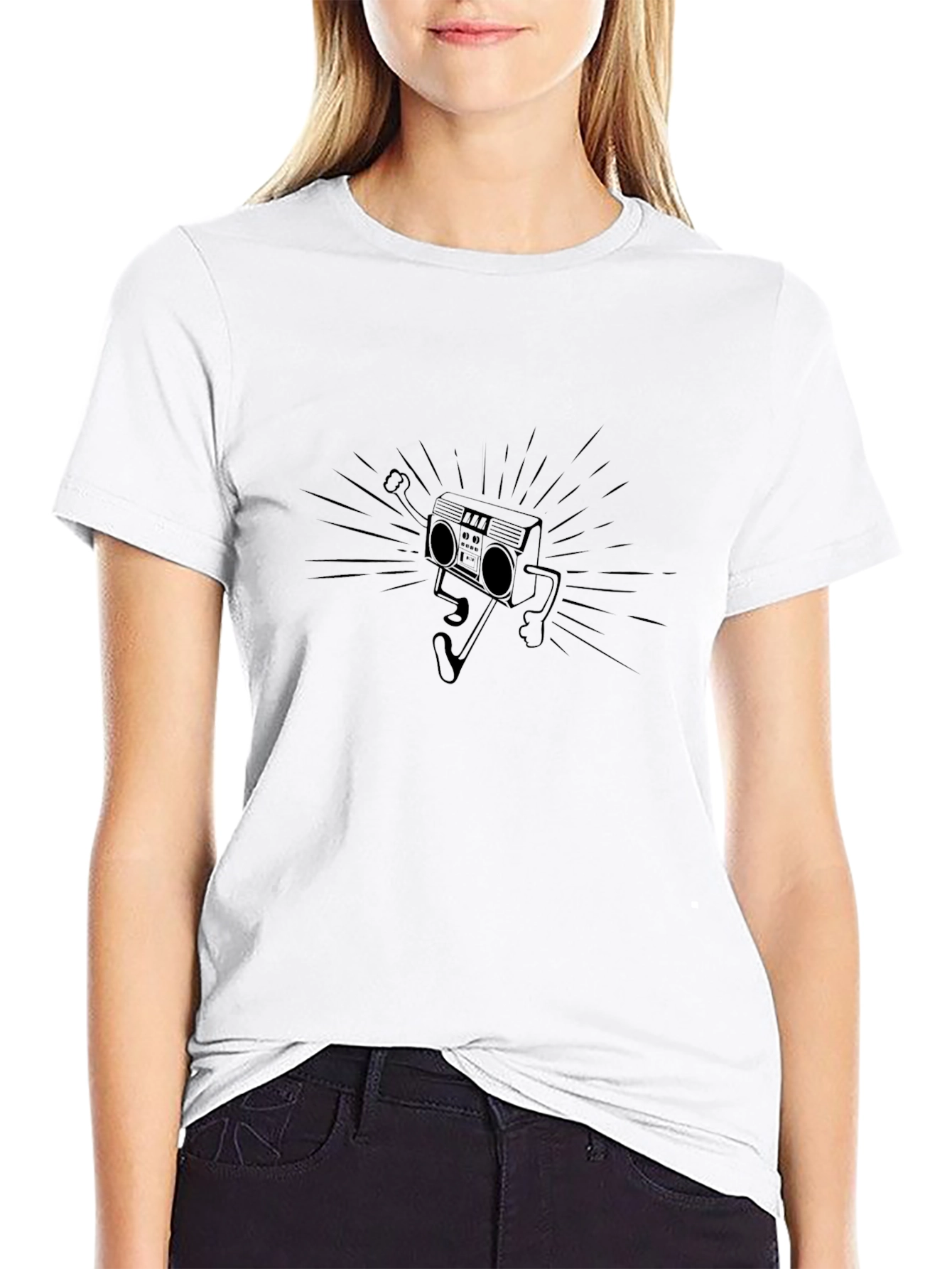 Retro Boombox Graphic Black T-Shirt