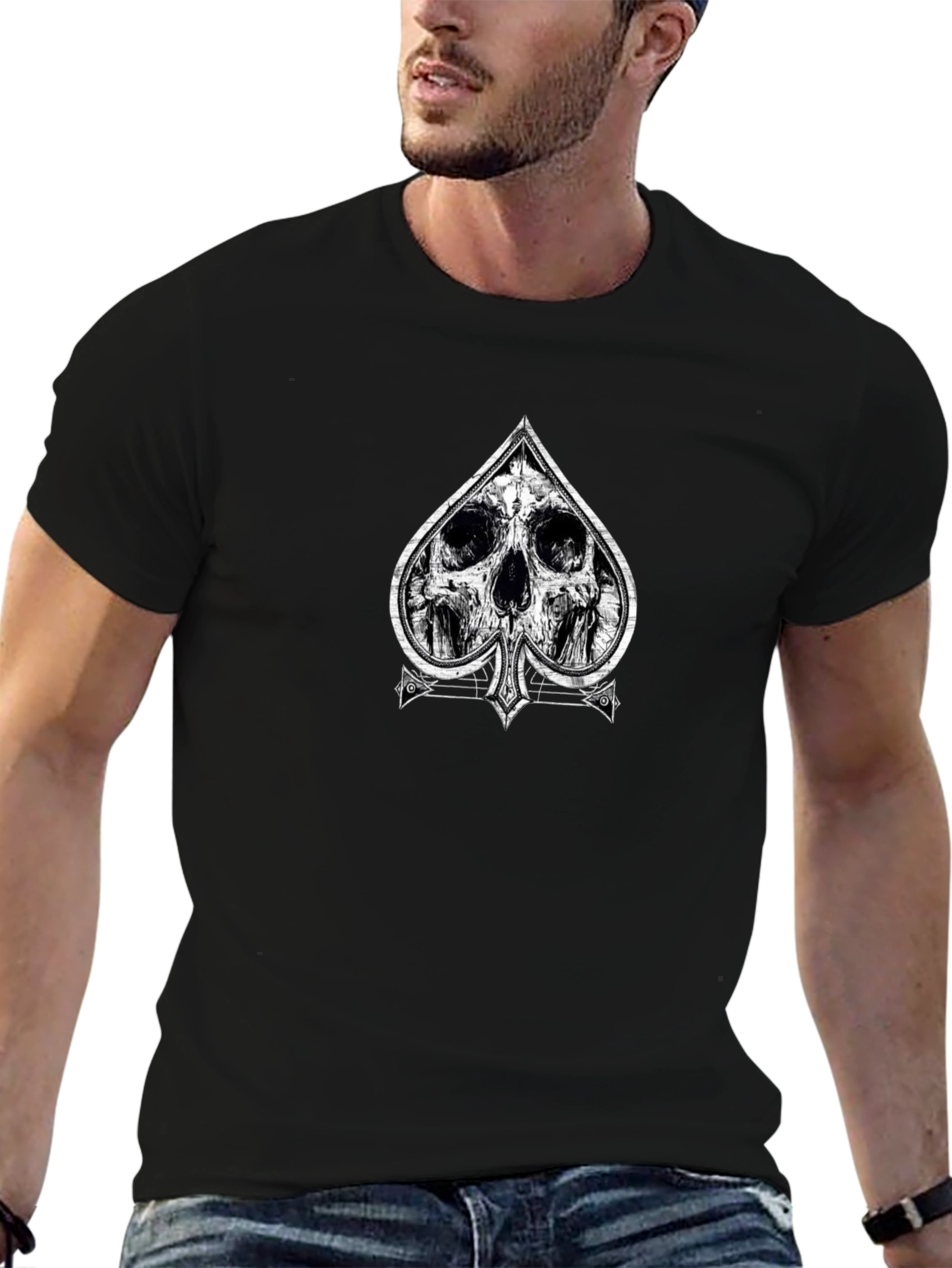 Skull Spade Graphic Tee - Unique Design