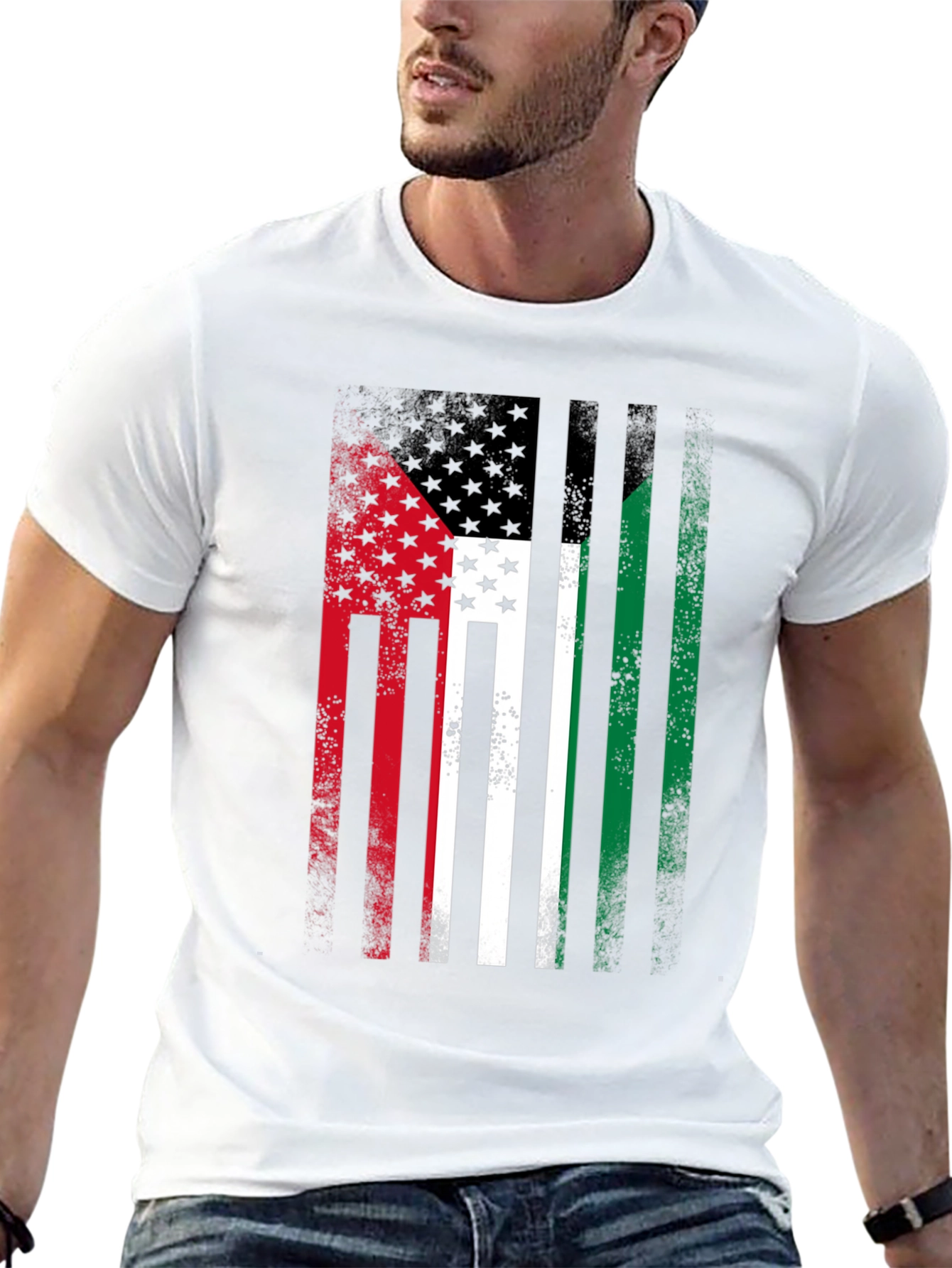 USA & Palestine Flag Faded T-Shirt