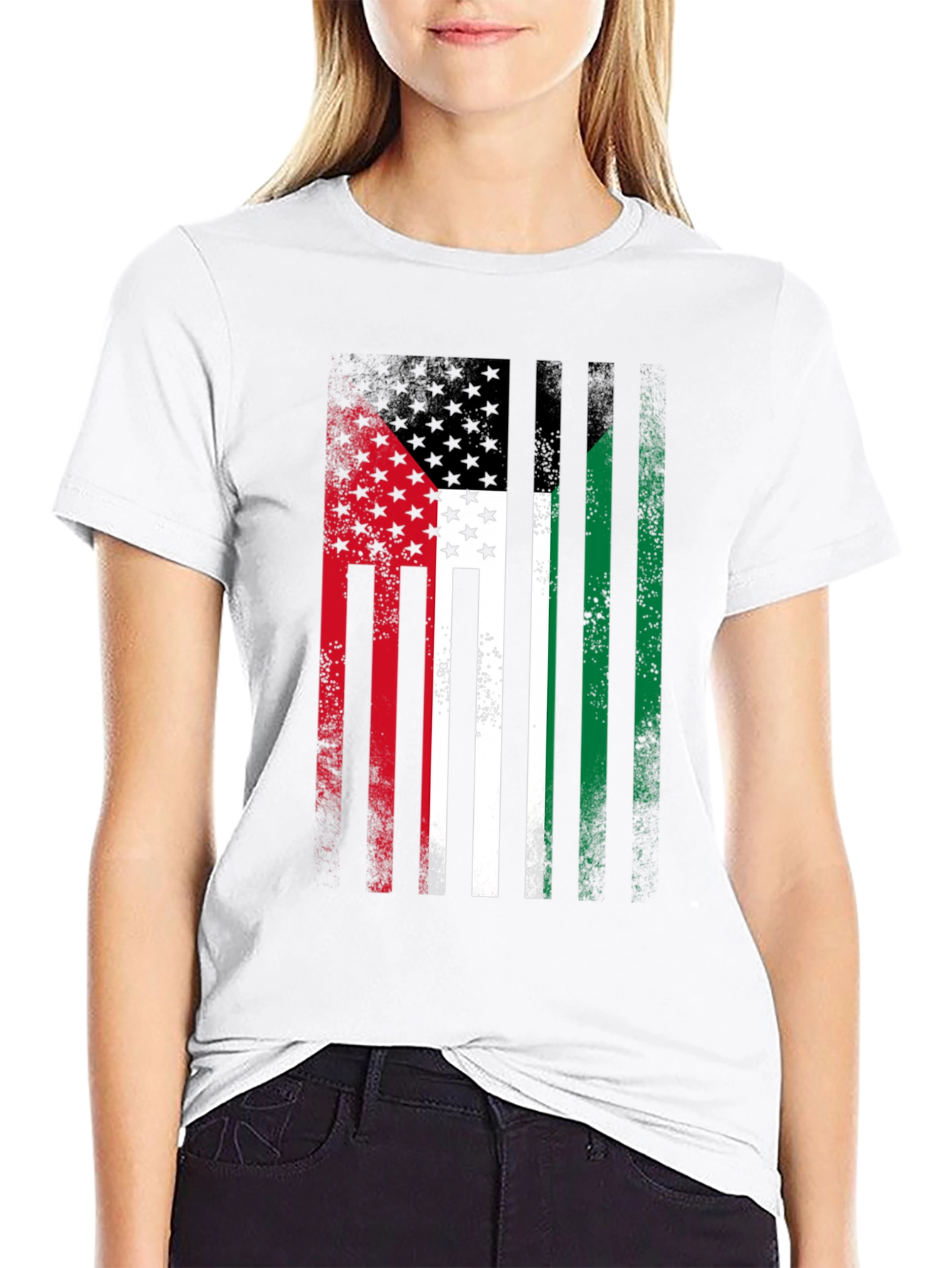 USA & Palestine Flag Faded T-Shirt