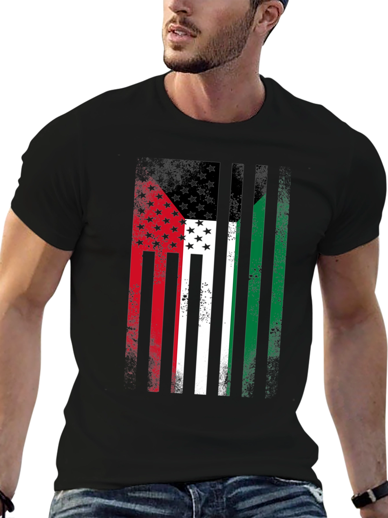 USA & Palestine Flag Faded T-Shirt