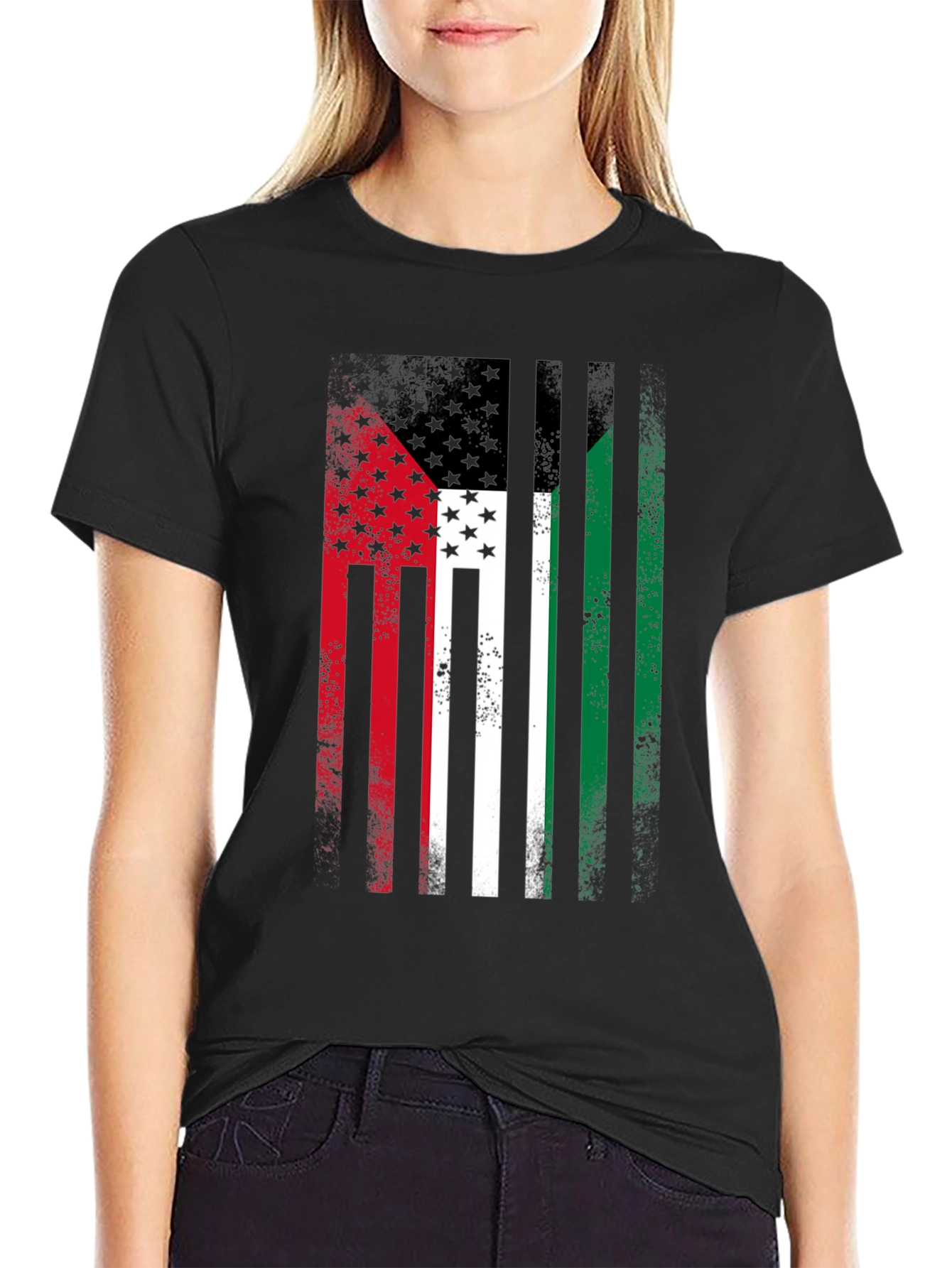 USA & Palestine Flag Faded T-Shirt