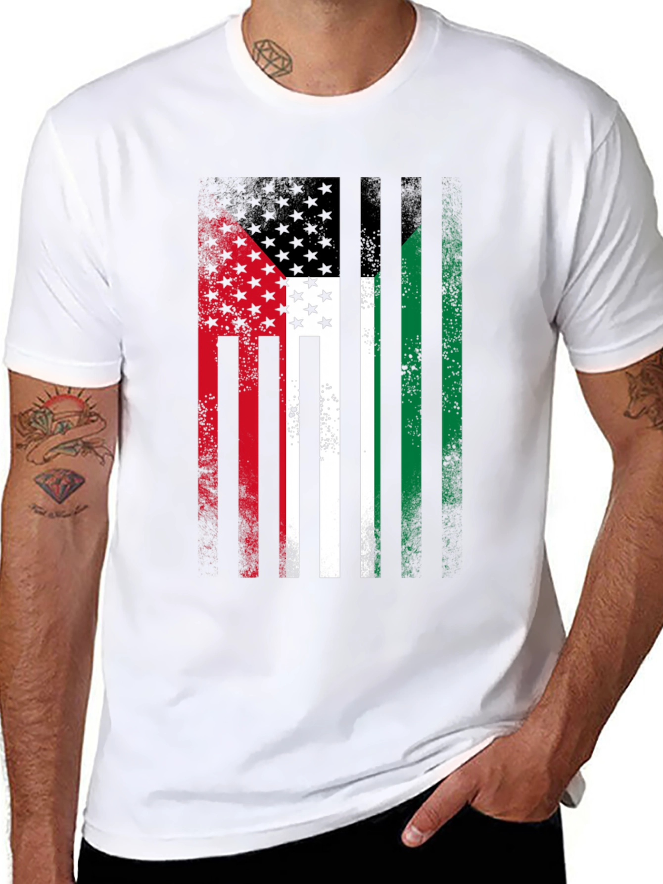 USA & Palestine Flag Faded T-Shirt
