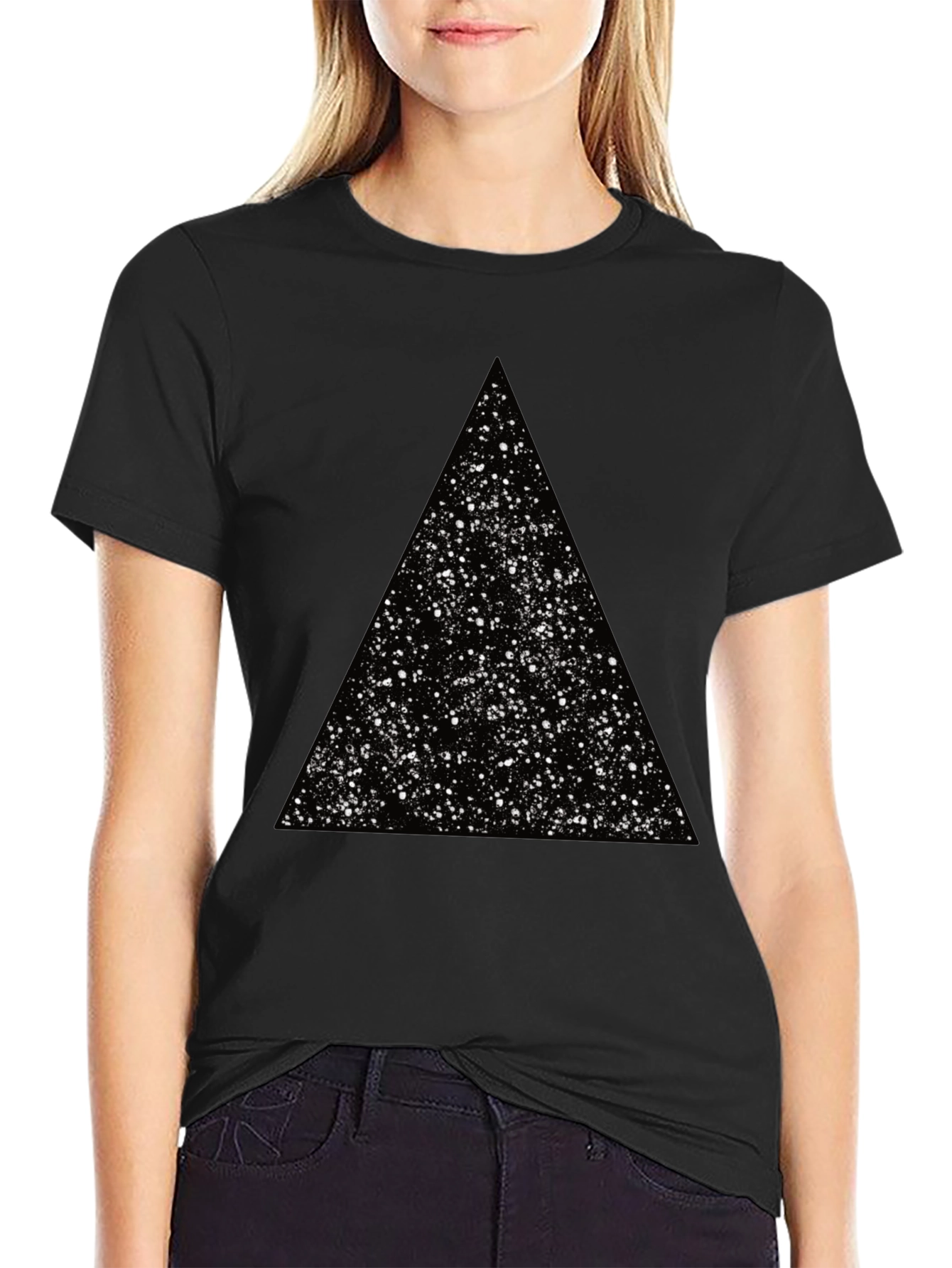 Cosmic Triangle Black Tee - Modern Graphic T-Shirt