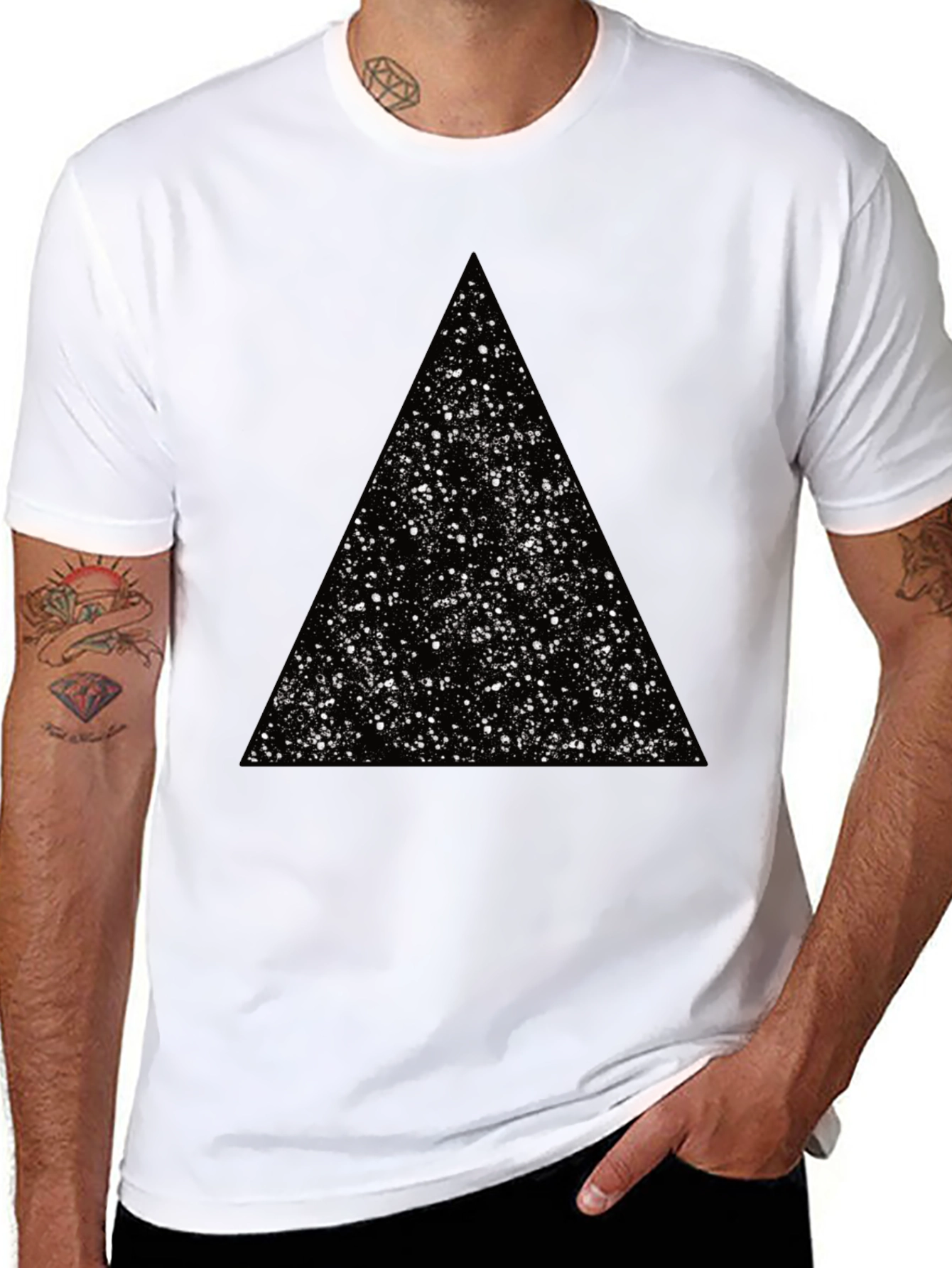 Cosmic Triangle Black Tee - Modern Graphic T-Shirt