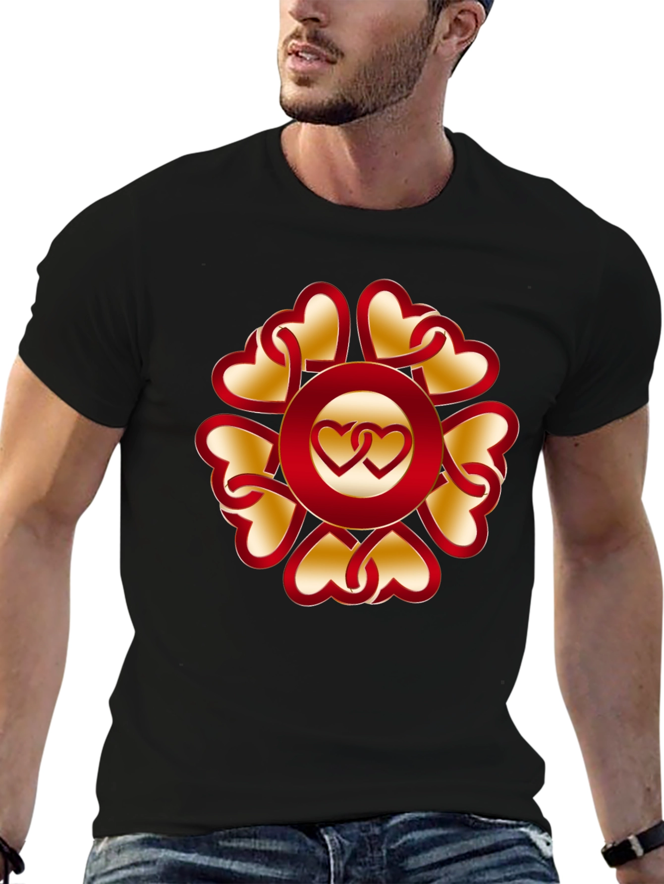 Heart Pattern Black T-Shirt