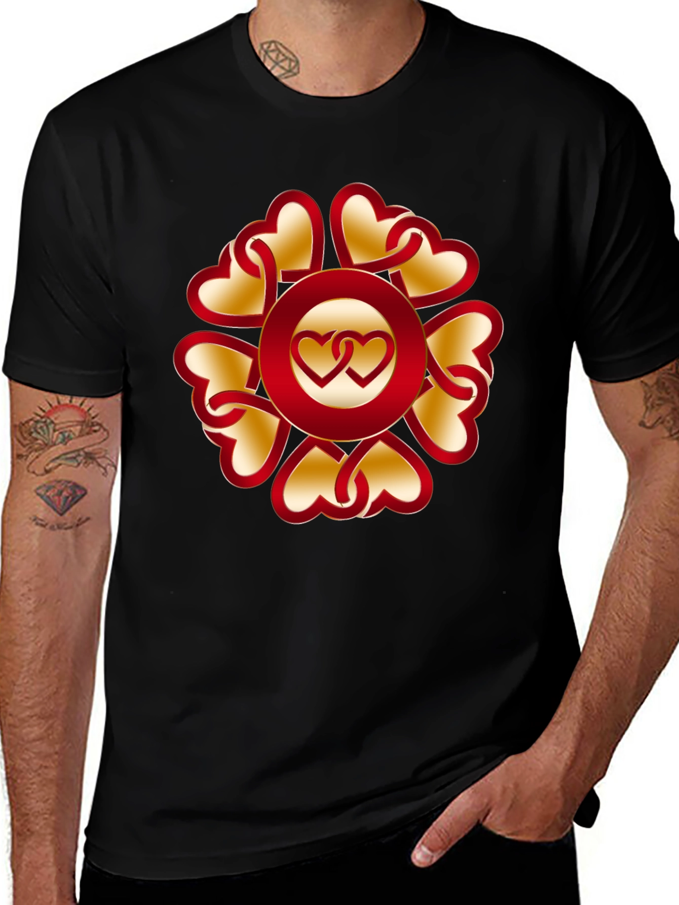 Heart Pattern Black T-Shirt