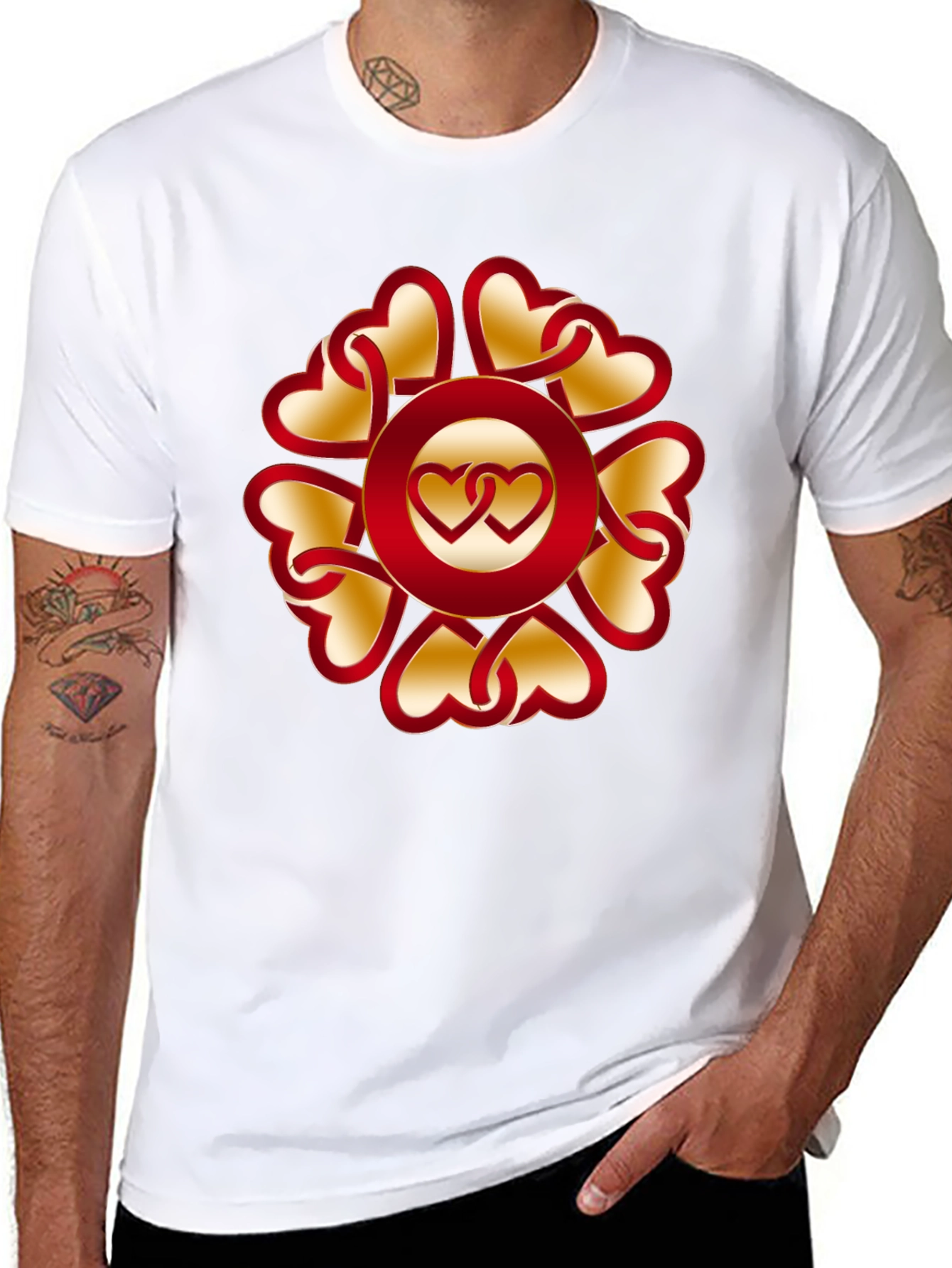 Heart Pattern Black T-Shirt