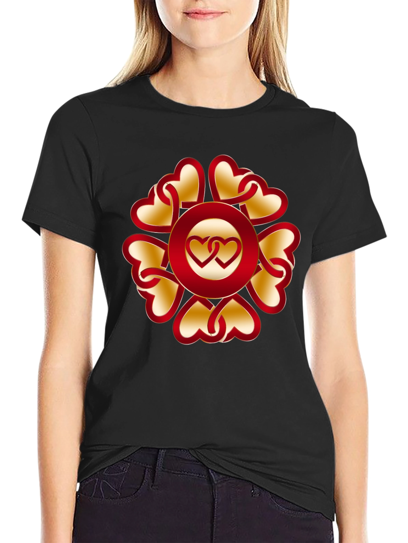 Heart Pattern Black T-Shirt