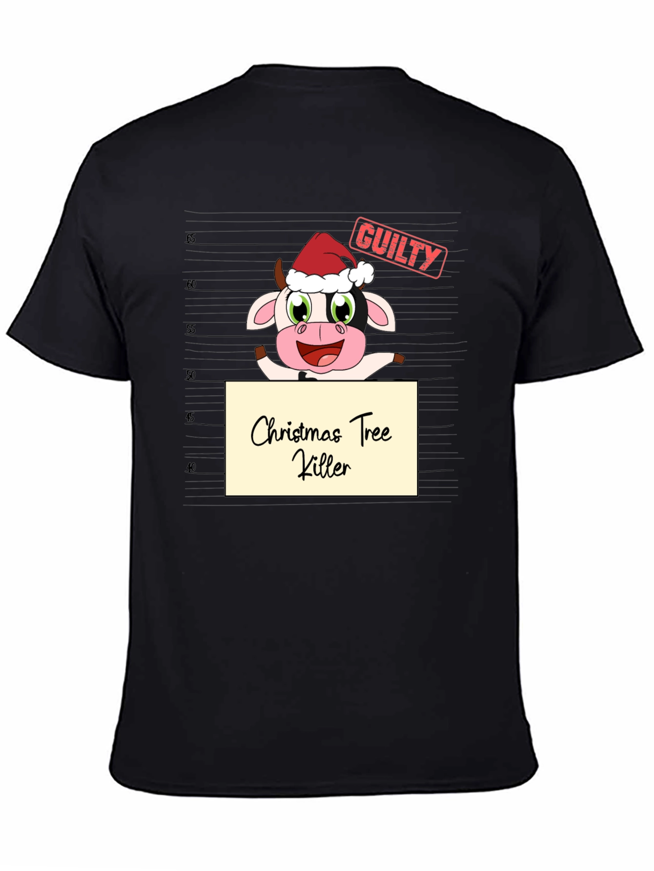 Christmas Tree Killer Cow Graphic T-Shirt