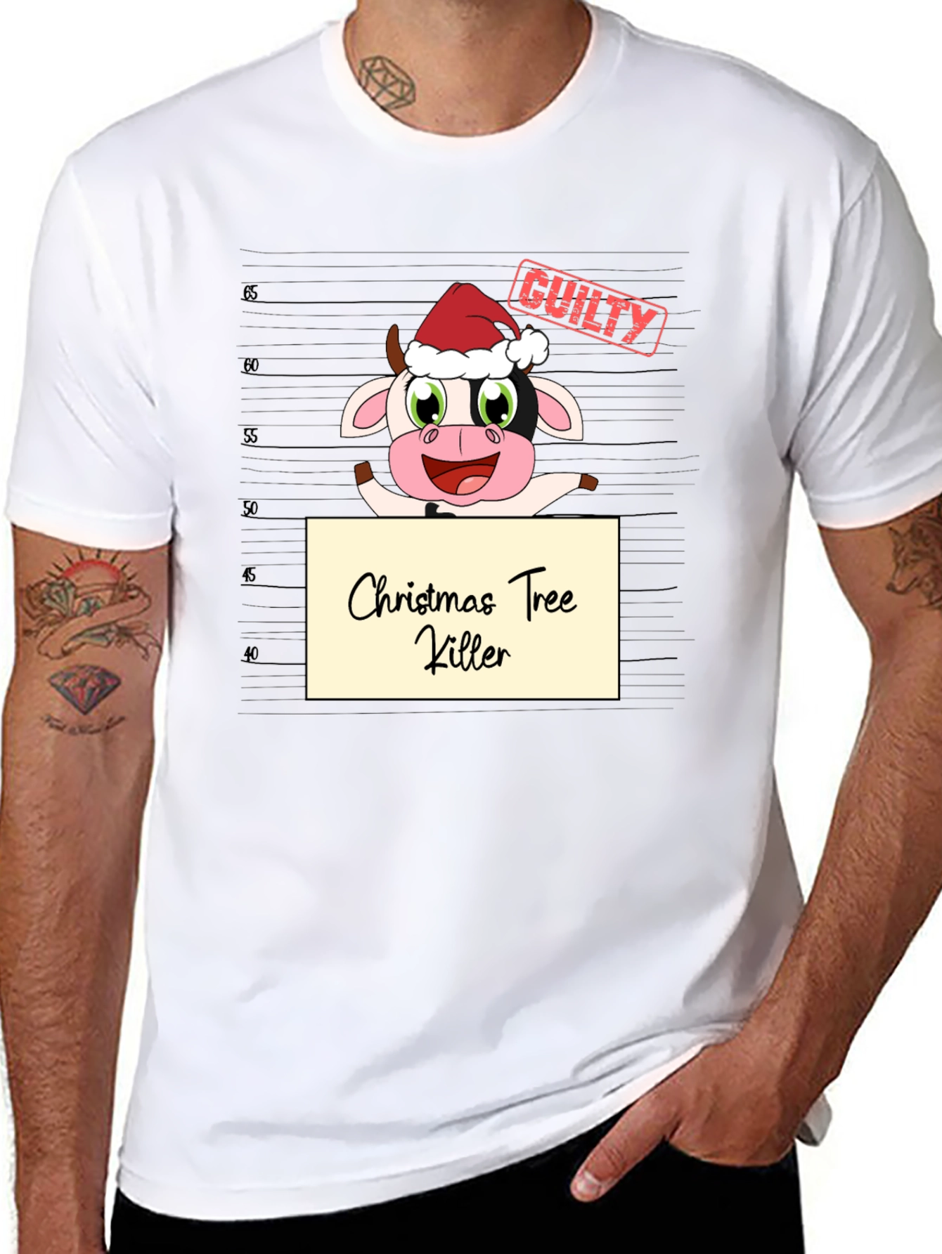 Christmas Tree Killer Cow Graphic T-Shirt