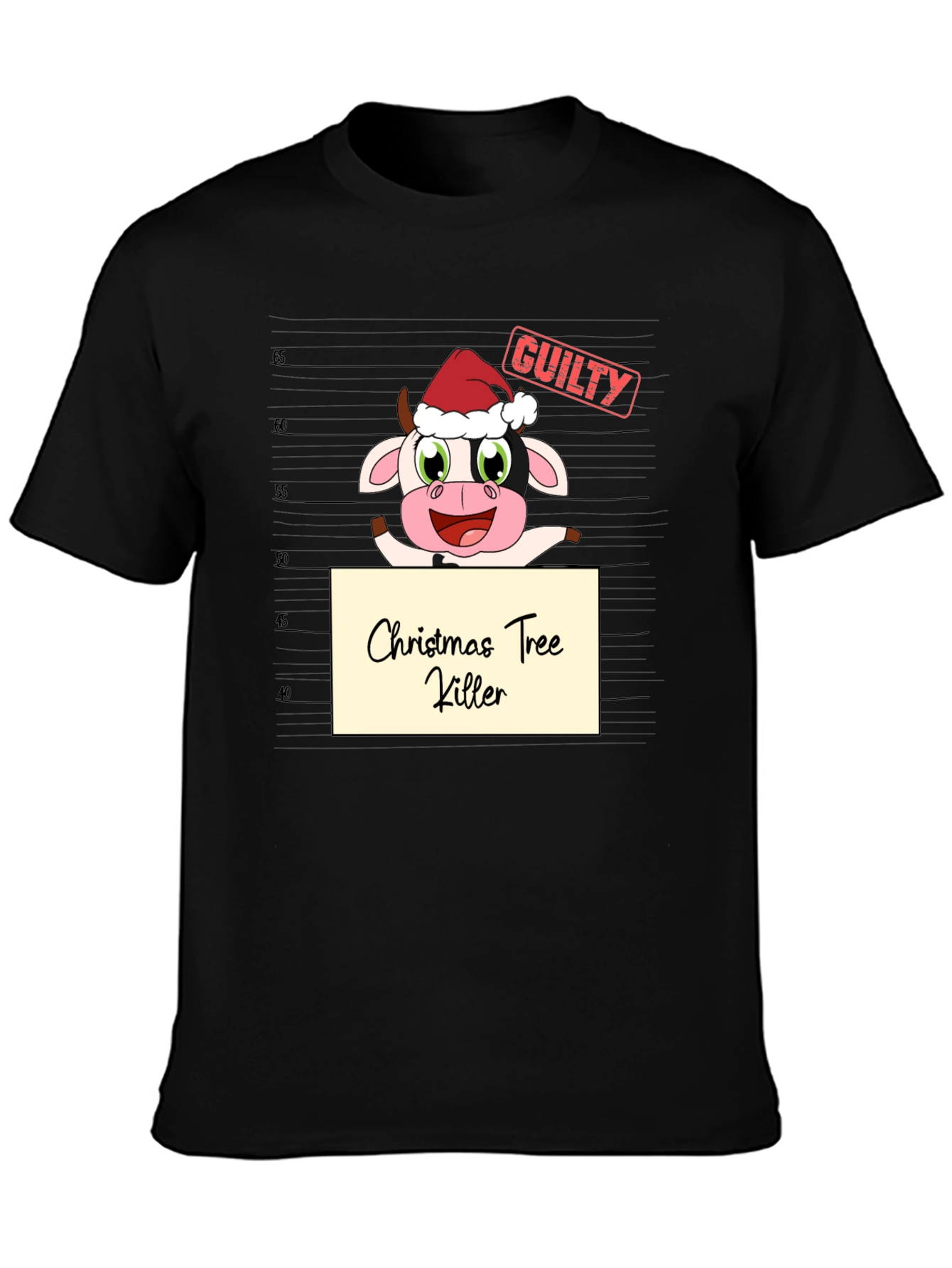 Christmas Tree Killer Cow Graphic T-Shirt