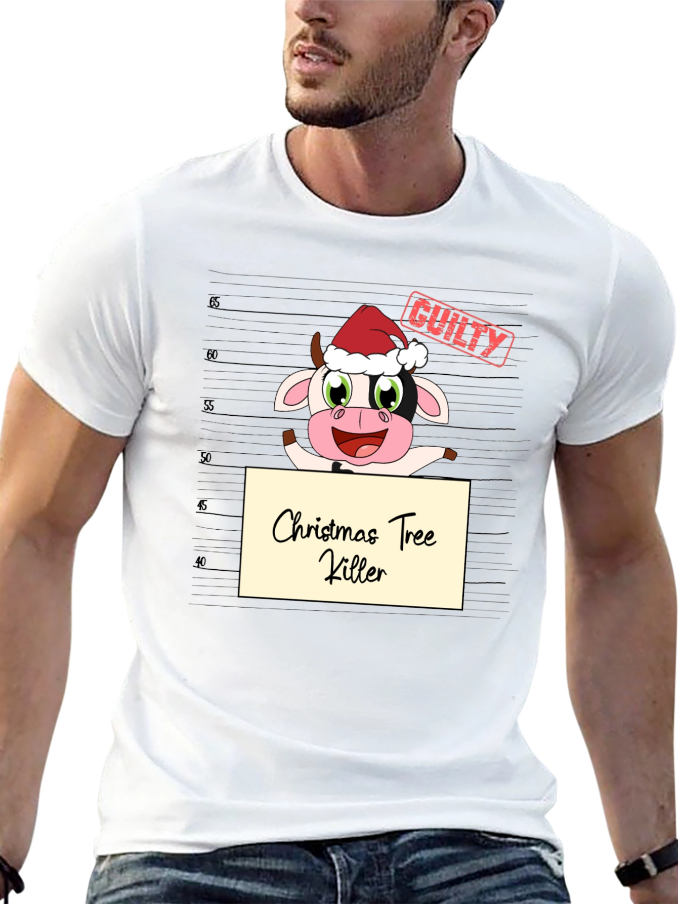 Christmas Tree Killer Cow Graphic T-Shirt