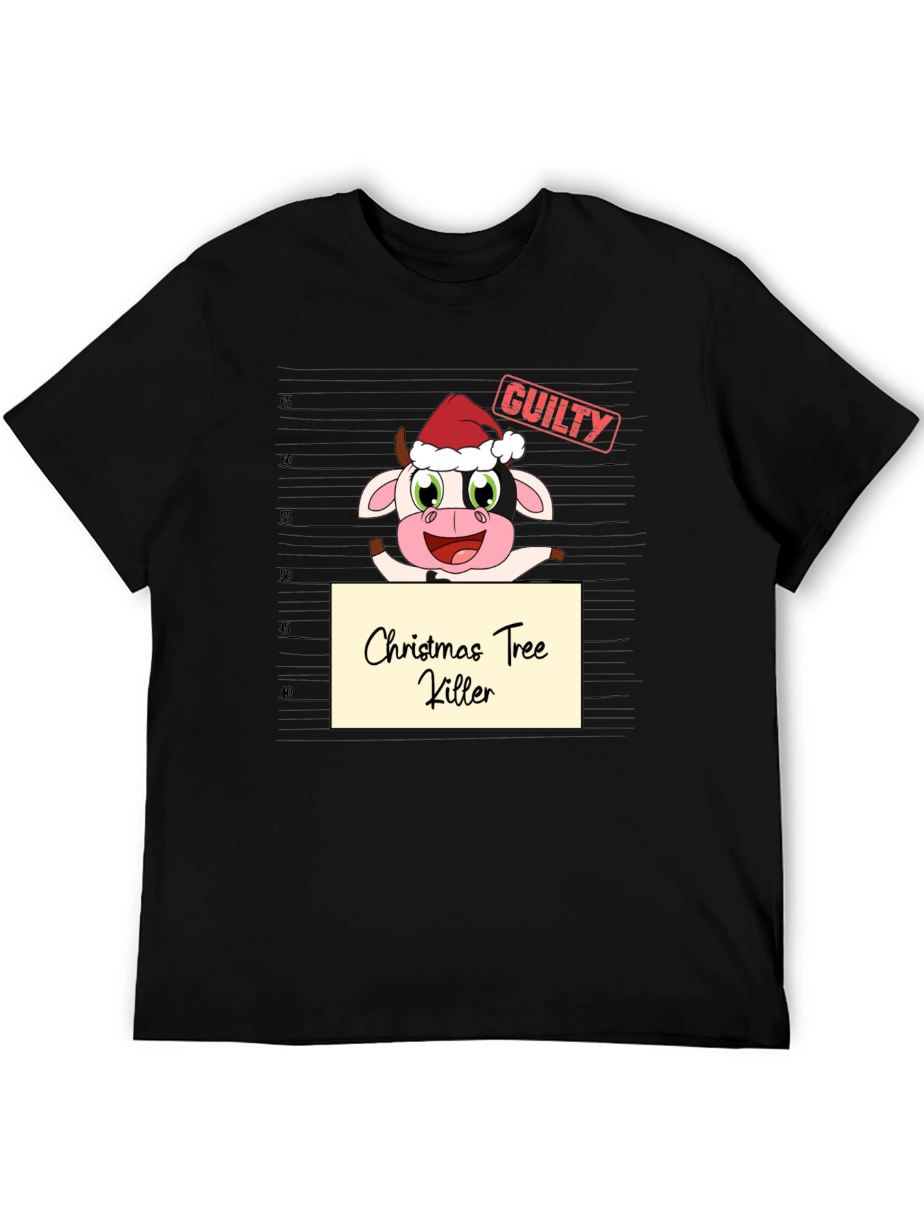Christmas Tree Killer Cow Graphic T-Shirt