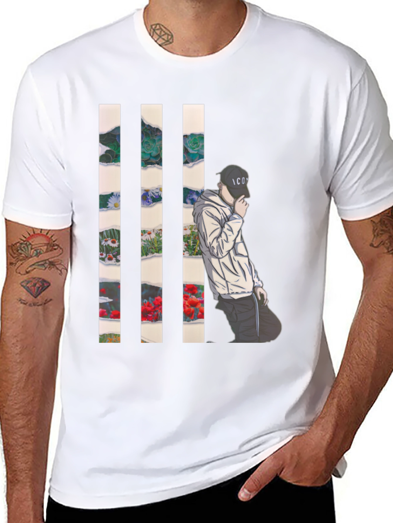 Artistic Floral Striped T-Shirt