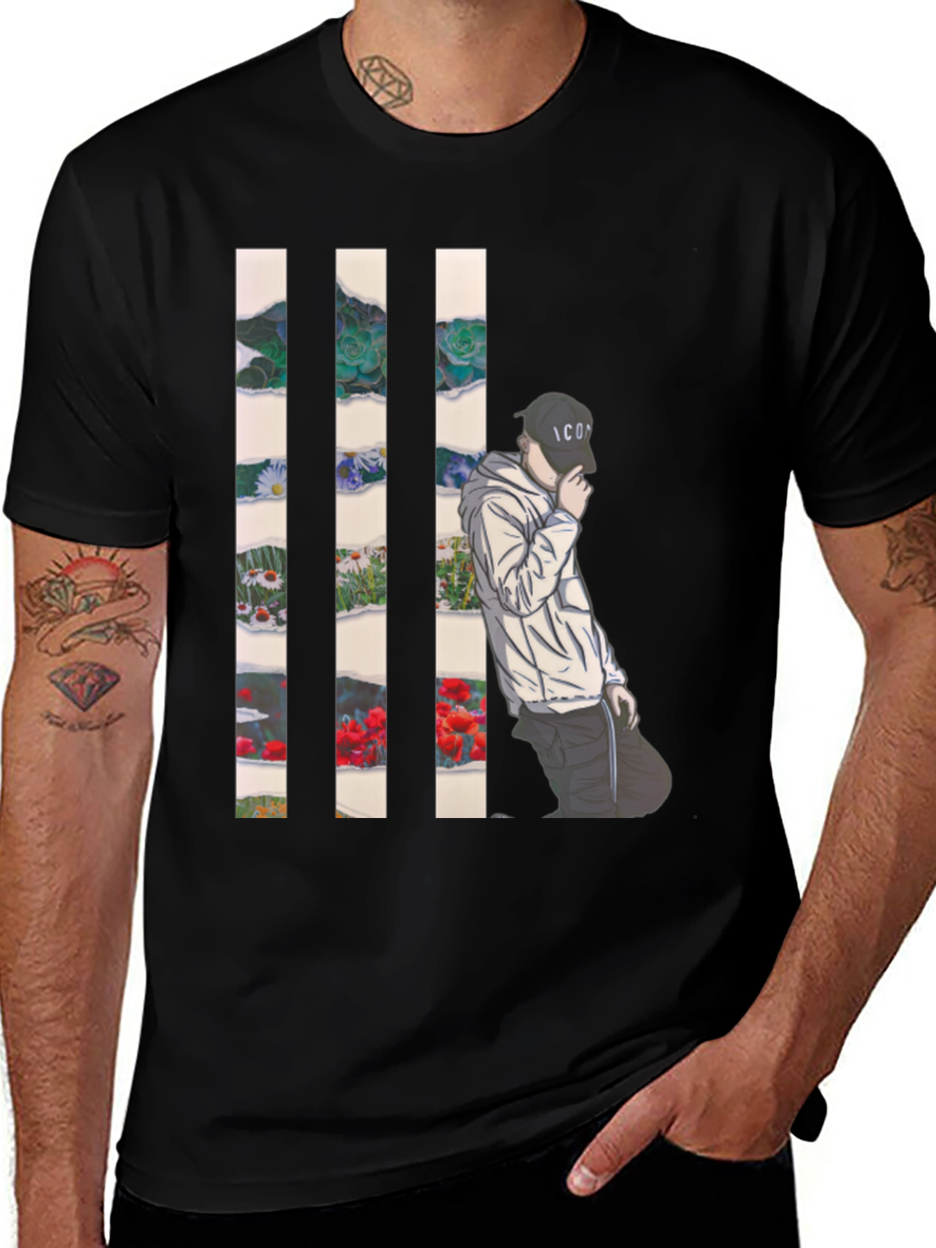 Artistic Floral Striped T-Shirt