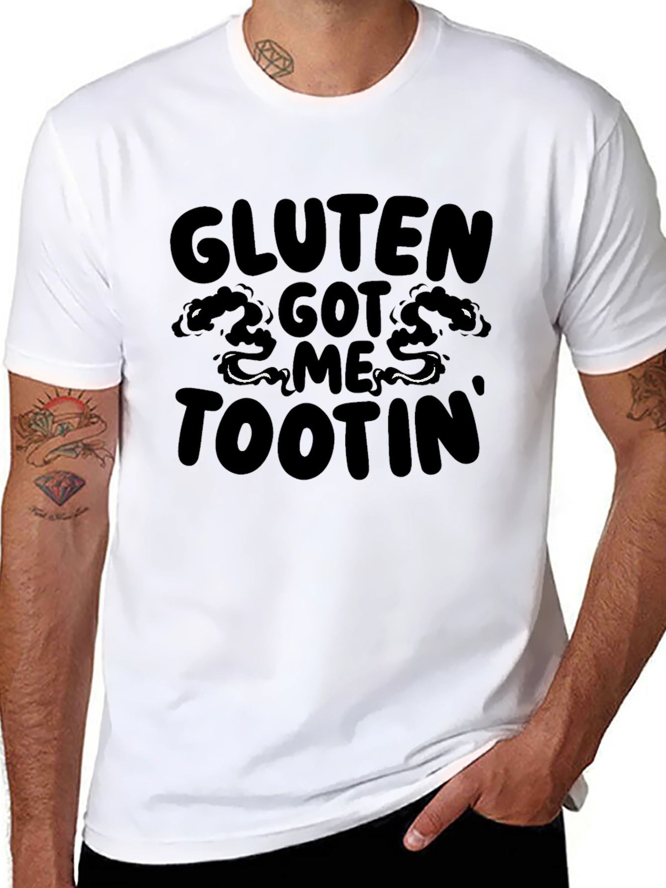 Gluten Got Me Tootin Black Graphic T-Shirt