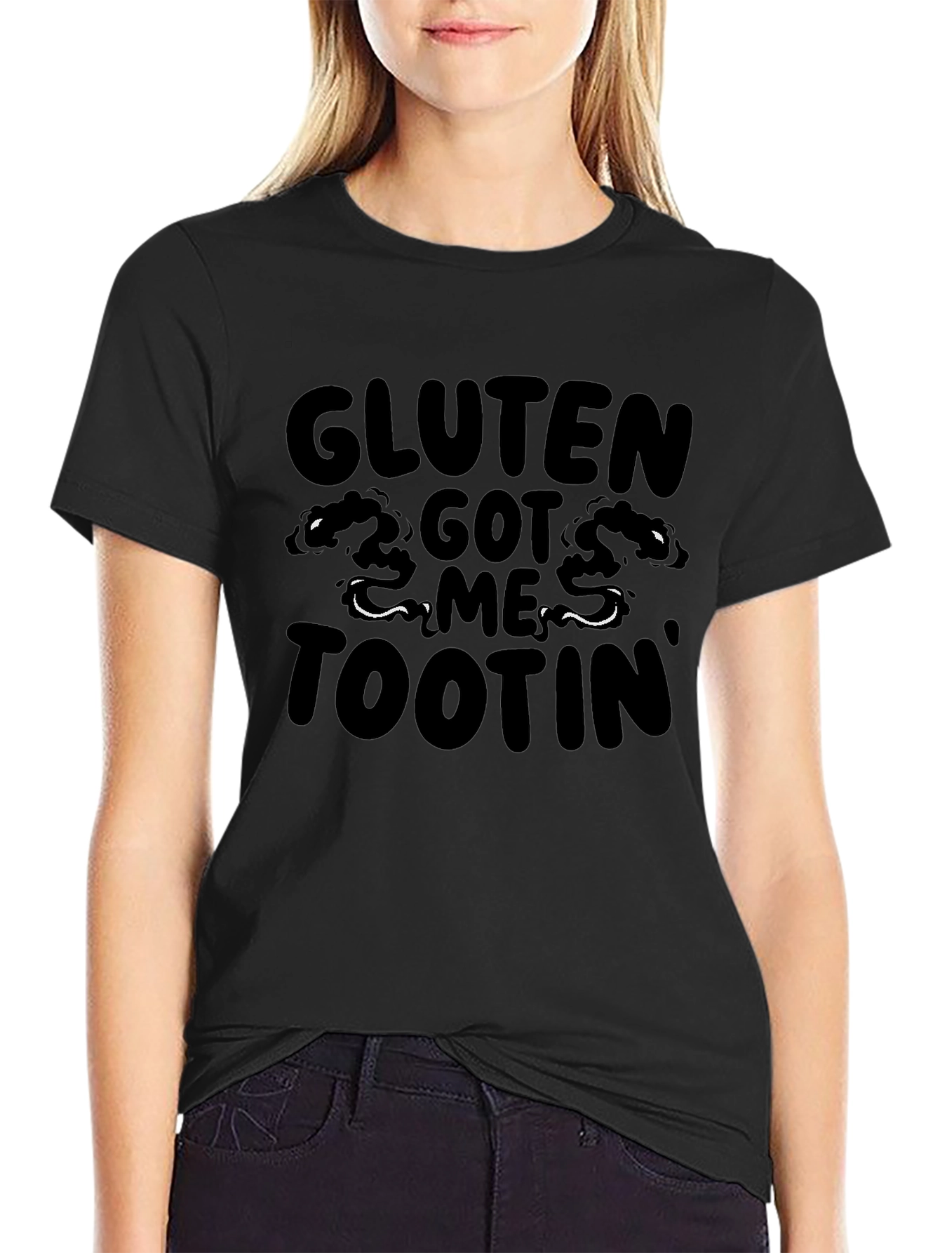 Gluten Got Me Tootin Black Graphic T-Shirt