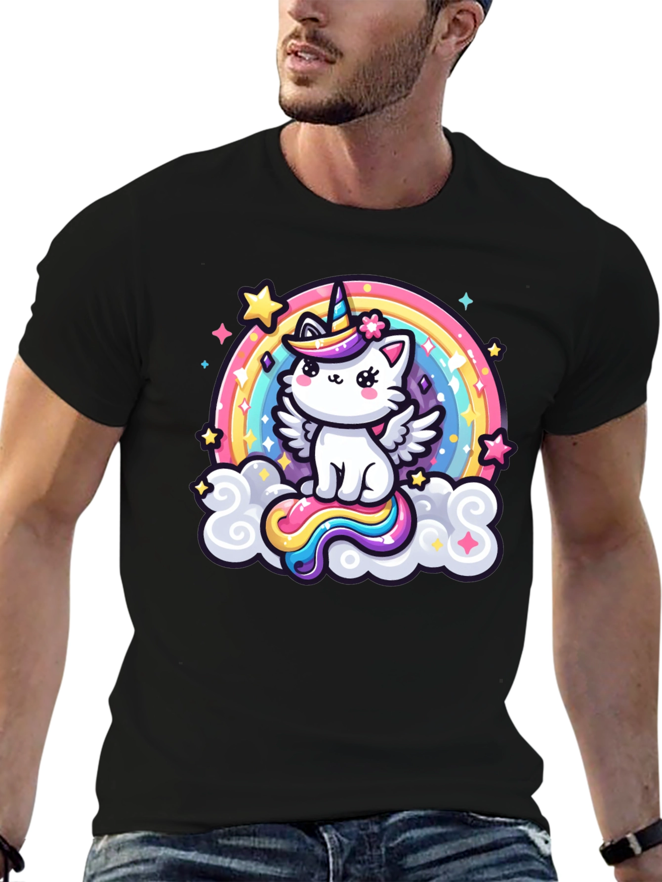 Cute Rainbow Unicorn Kitten Graphic T-Shirt