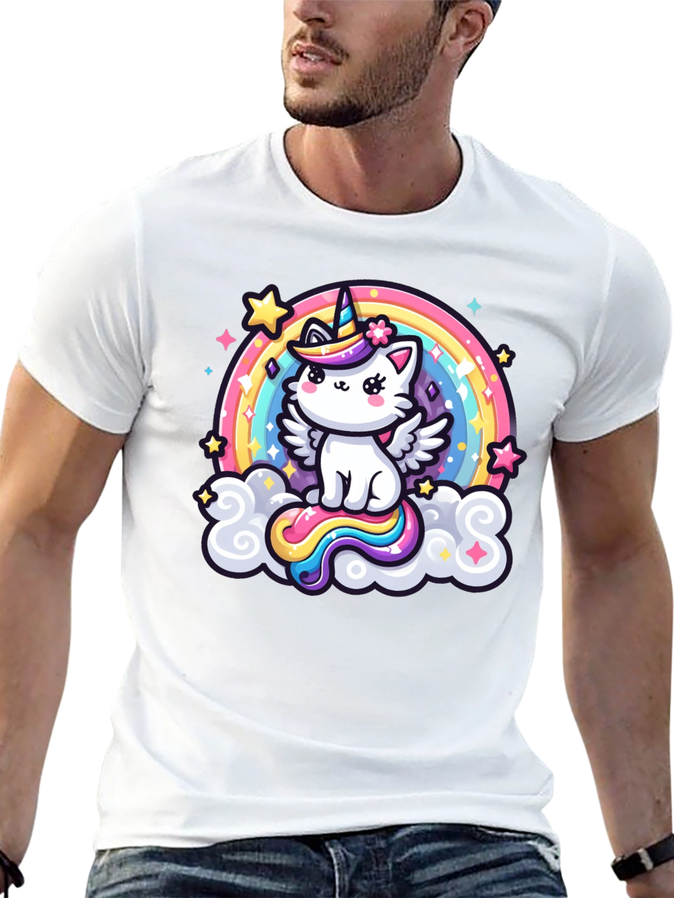 Cute Rainbow Unicorn Kitten Graphic T-Shirt
