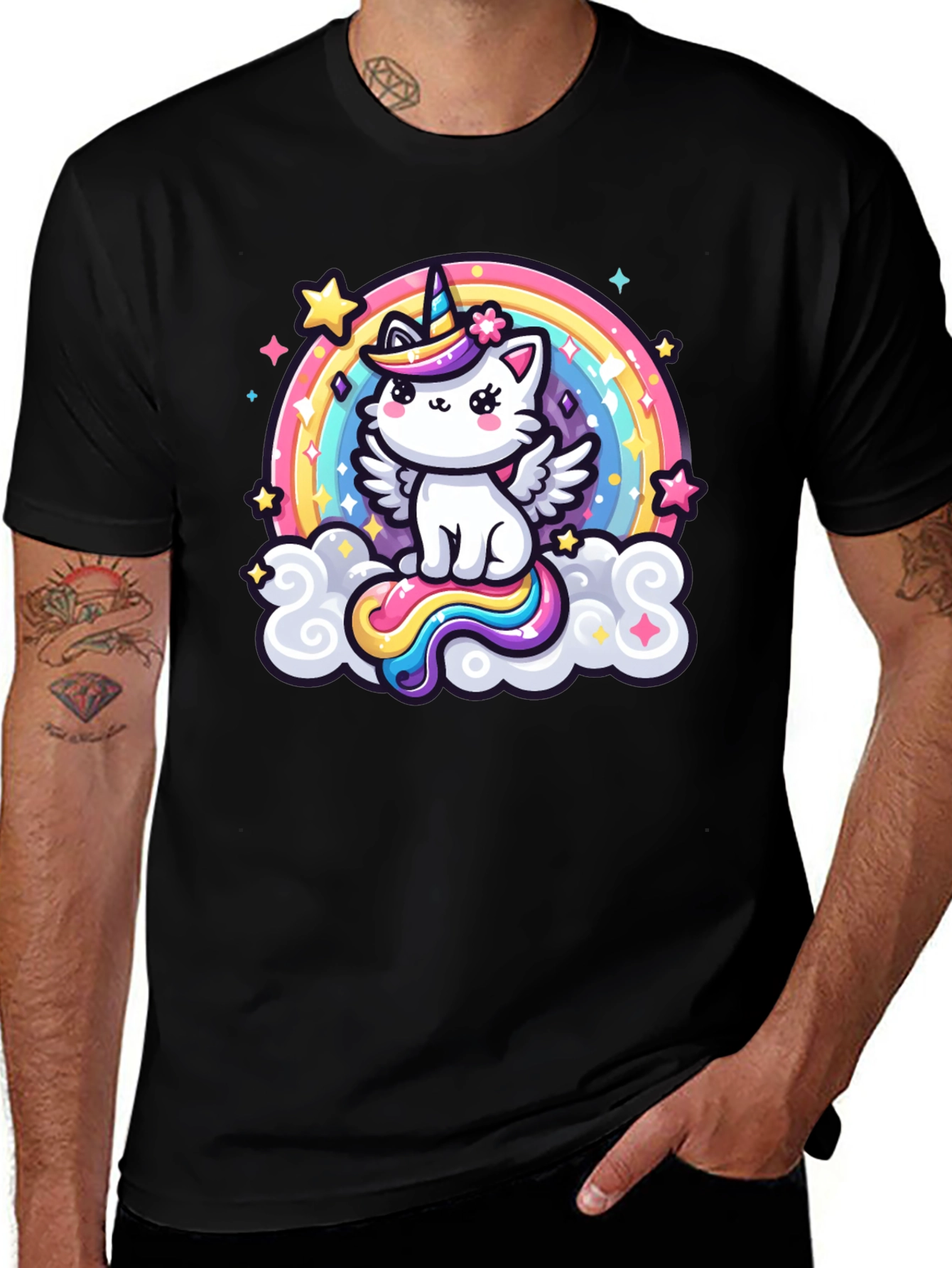 Cute Rainbow Unicorn Kitten Graphic T-Shirt